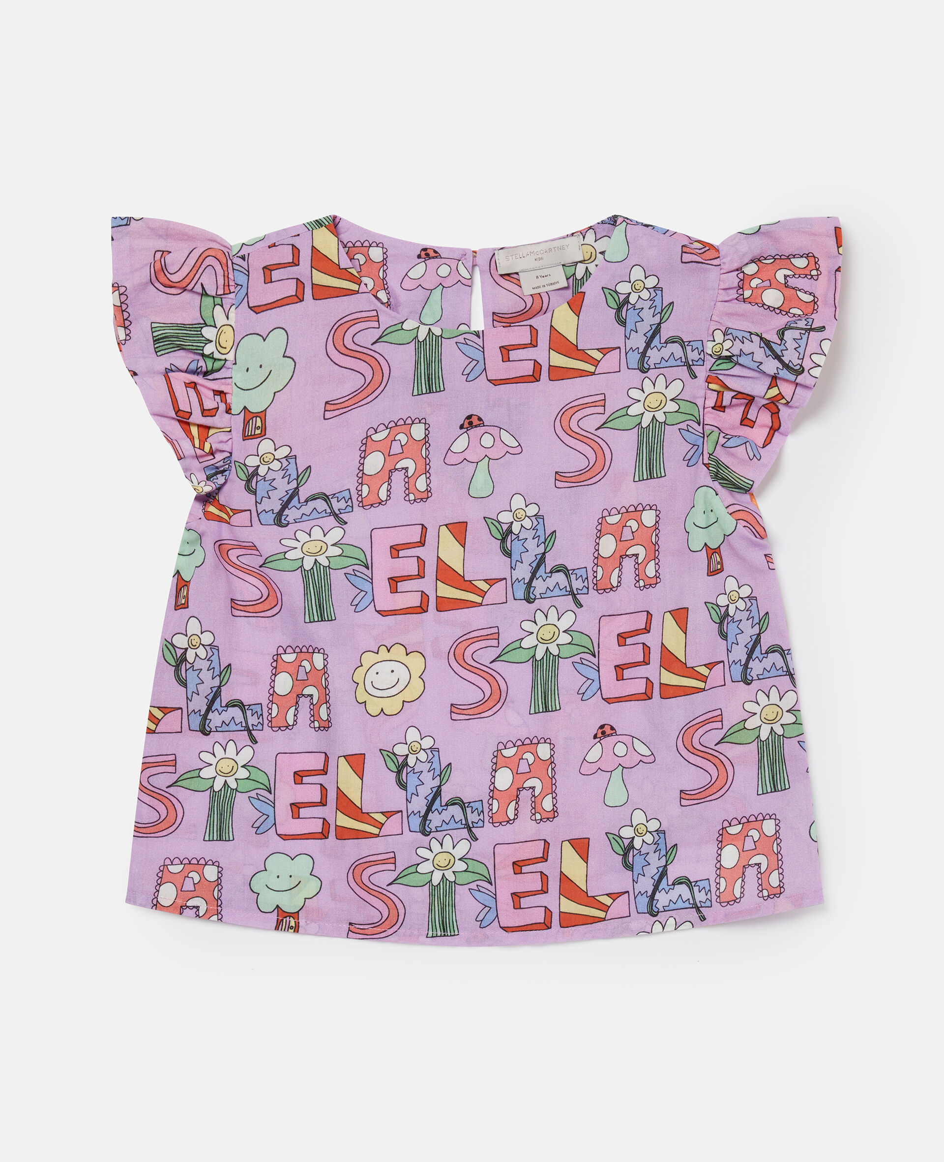 Stella Woodland Lettering Pleated Cap-Sleeve T-Shirt-Purple-large image number 0