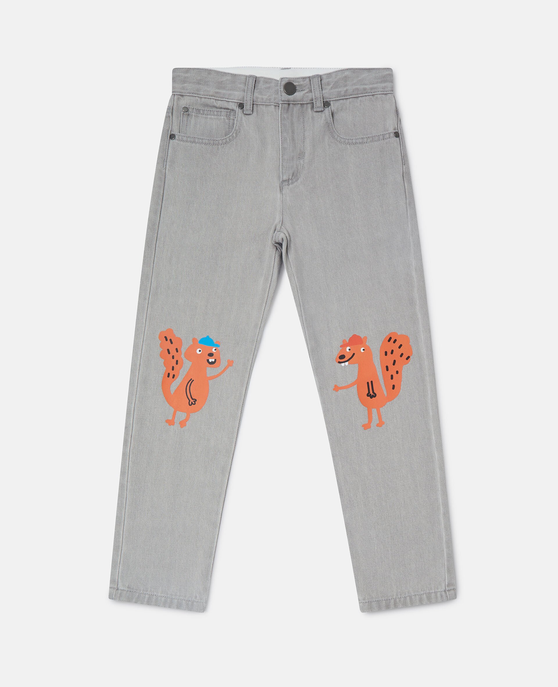 Denim-Jeans mit Eichhörnchen-Grafik-Grau-medium