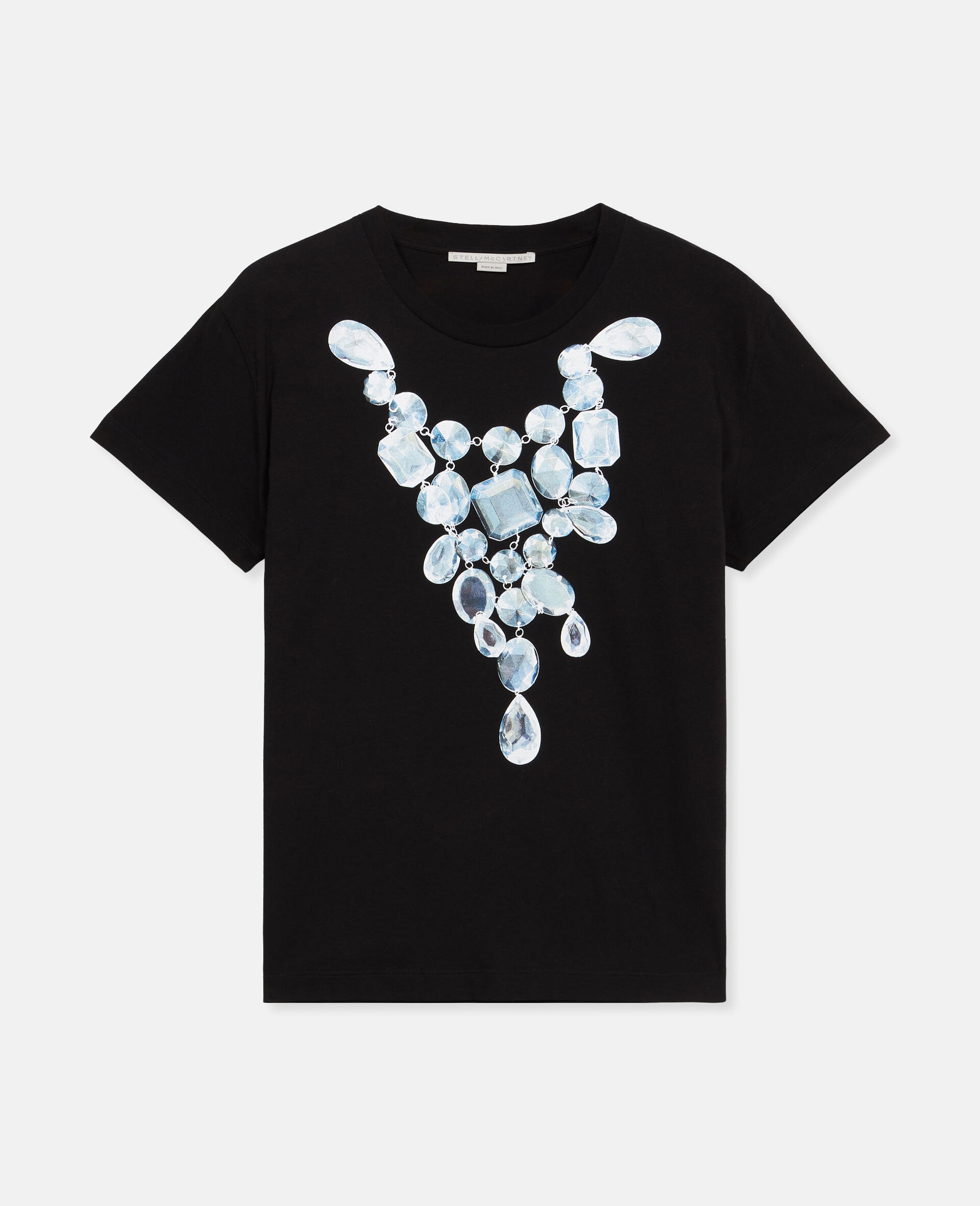 钻石图案印花 T 恤-黑色-medium