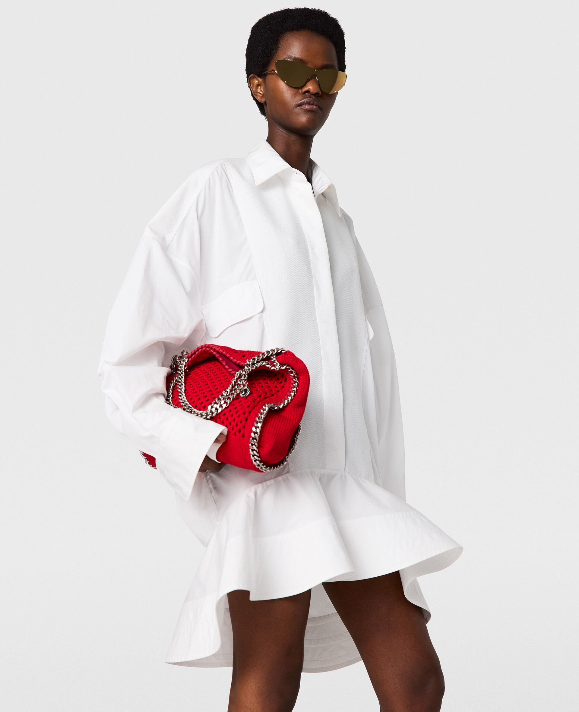 Poplin Peplum Piqu&eacute; Shirt Dress-White-medium