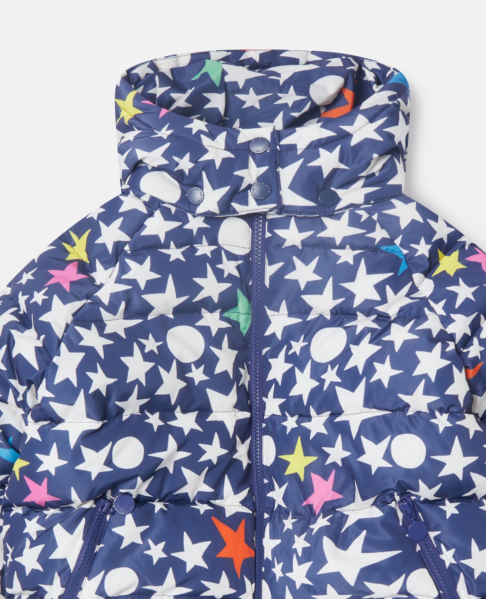 Star Print Hooded Puffer Coat-Blue-medium Star Print Hooded Puffer Coat-Blue-medium