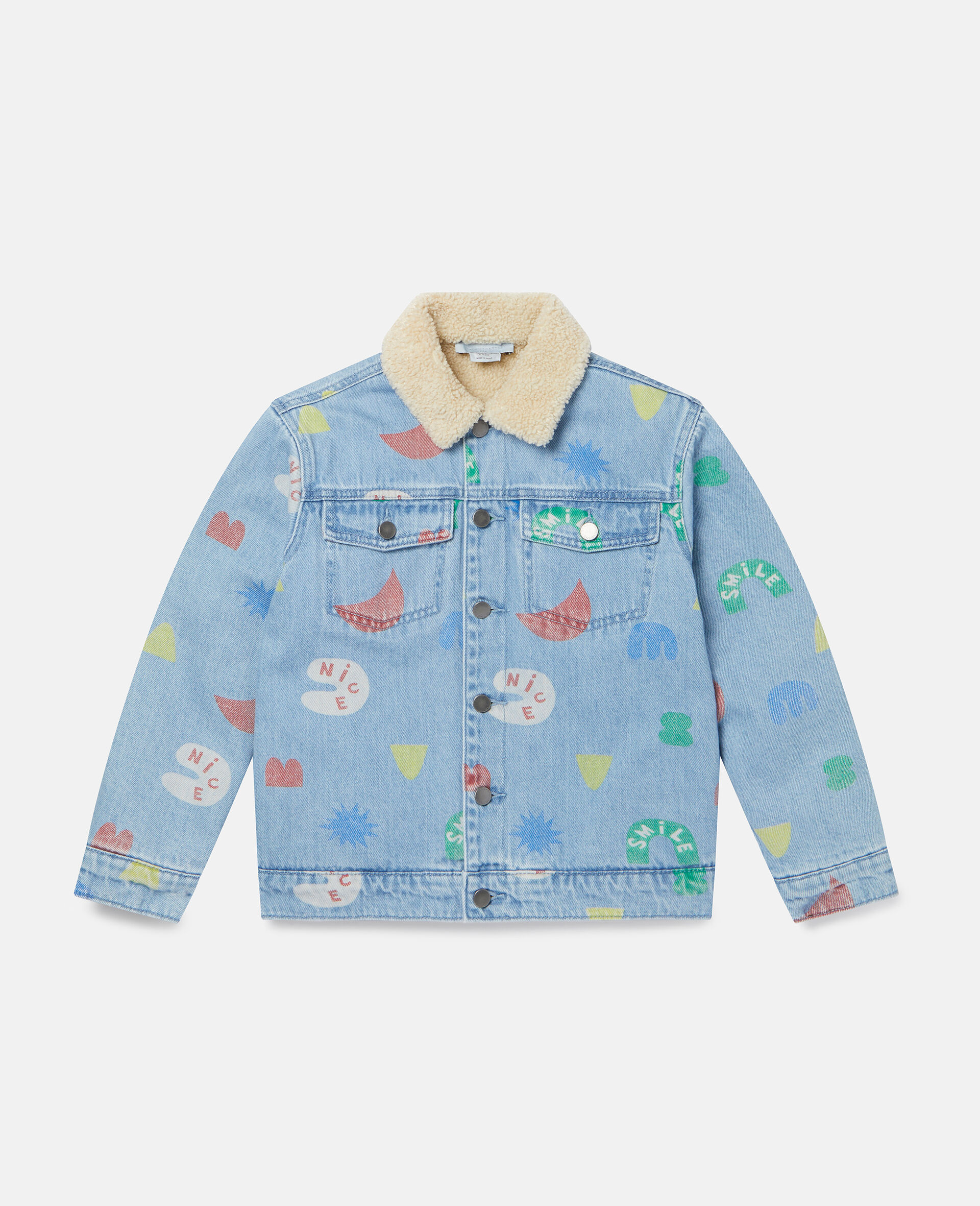 Shape Print Denim Teddy Jacket-Blue-large image number 0