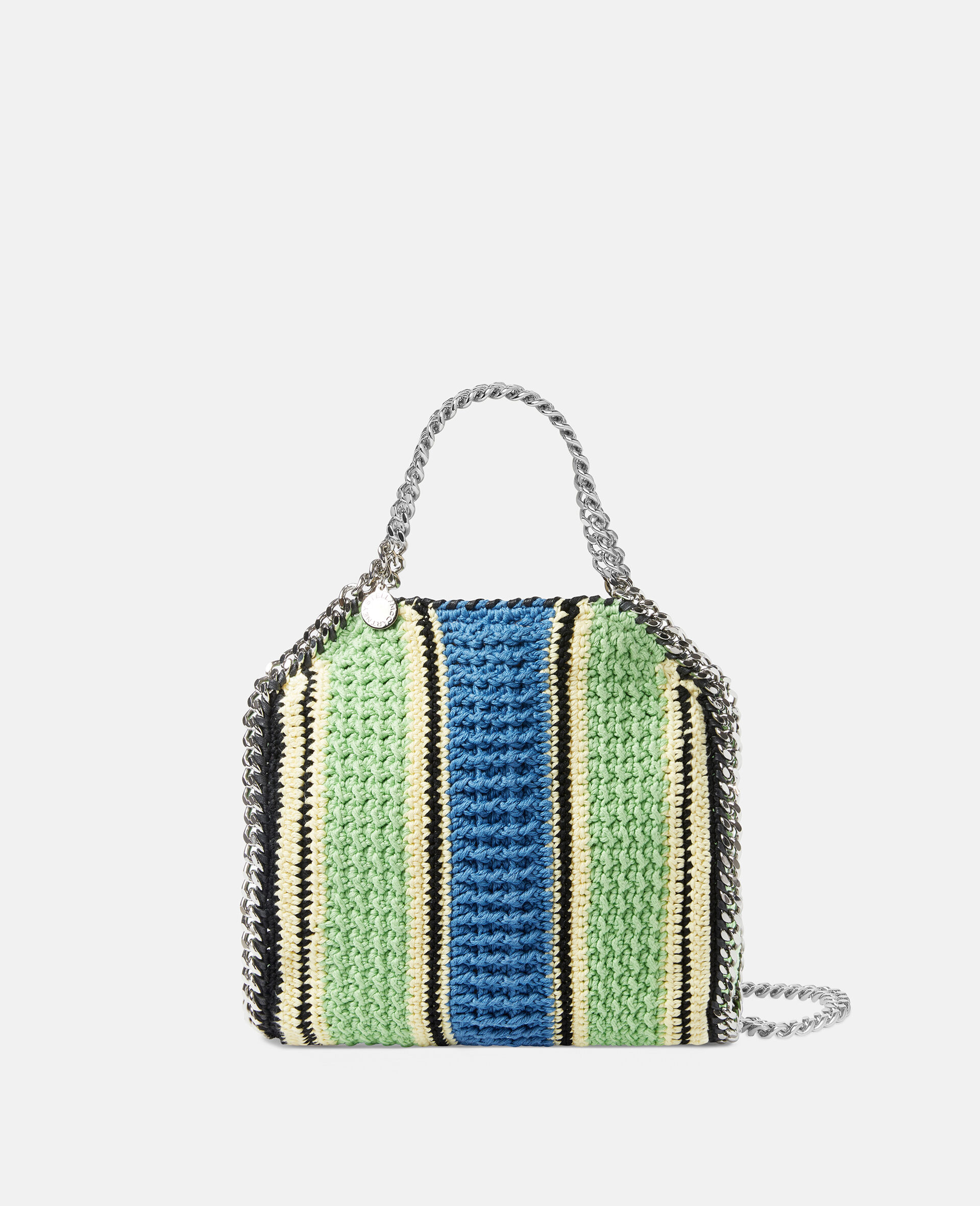 Mini Cabas raye en crochet de coton Falabella-Vert-large image number 0