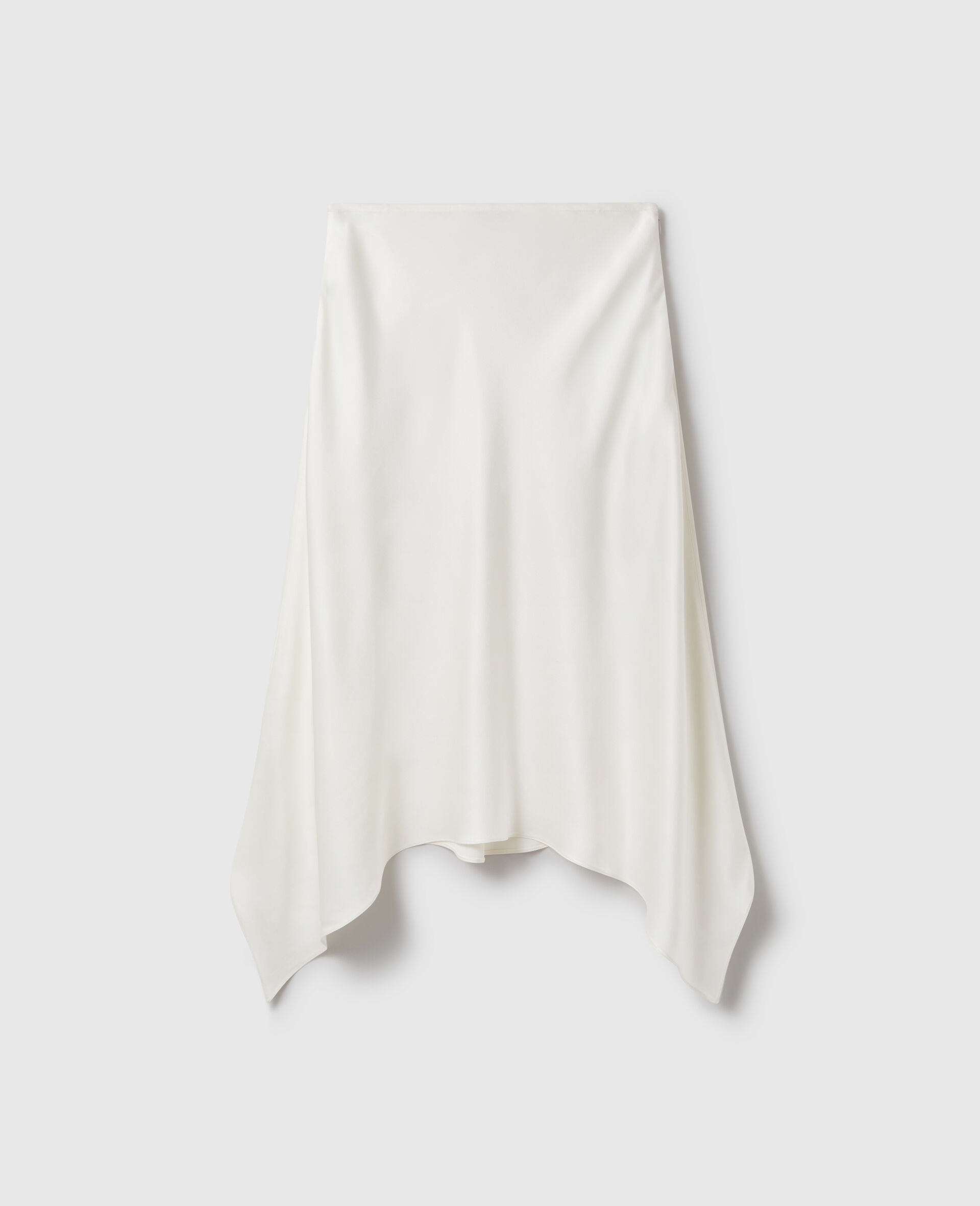 Curved Hem Satin Midi Skirt-Beige-medium