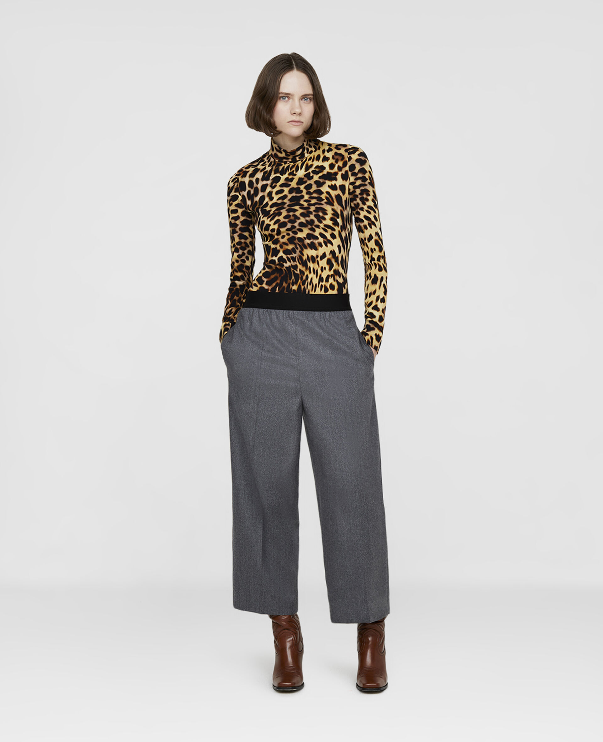 Wool Flannel Tailored Trousers-Grey-large image number 1