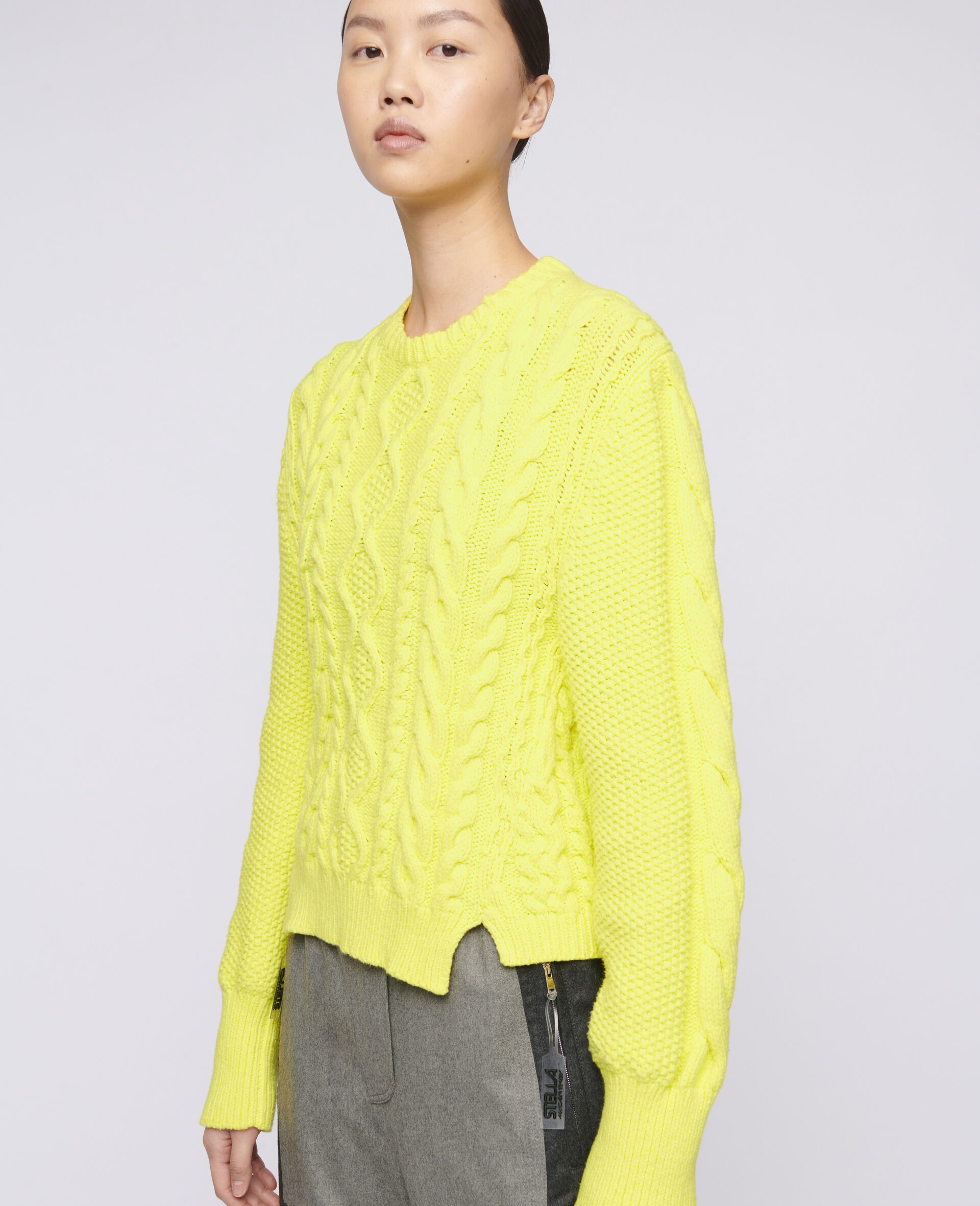 Aran Stitch Cropped Sweater-Yellow-large image number 3