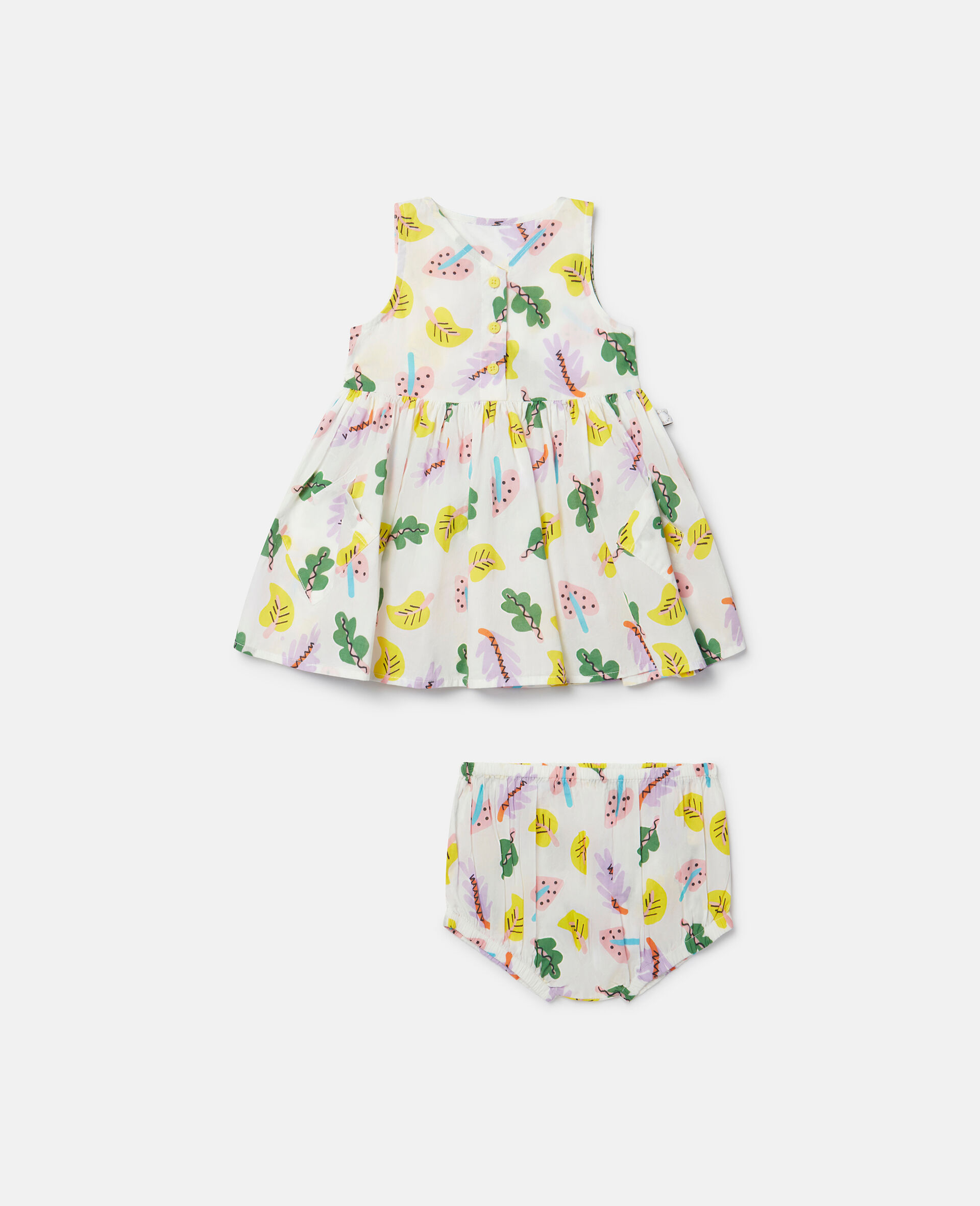 Baby Palm Leaf Print Dress and Bloomers Set-White-large image number 0