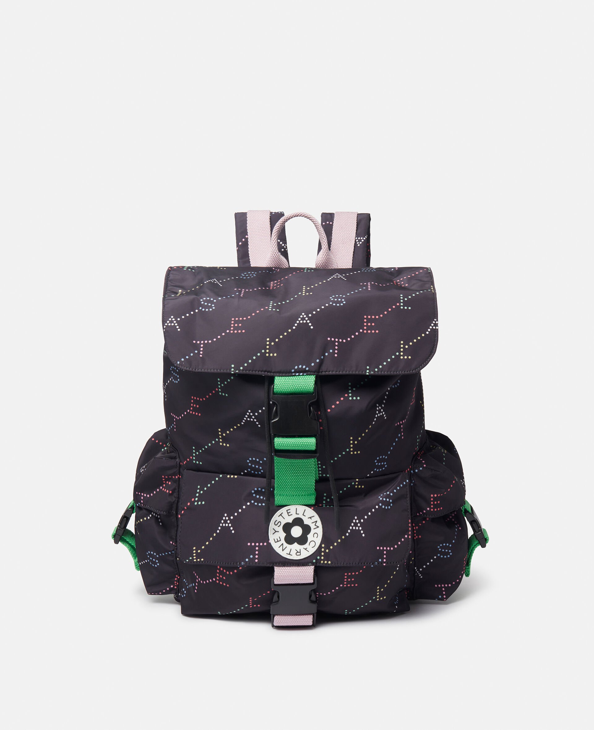 Logo Print Buckle Backpack-Black-medium