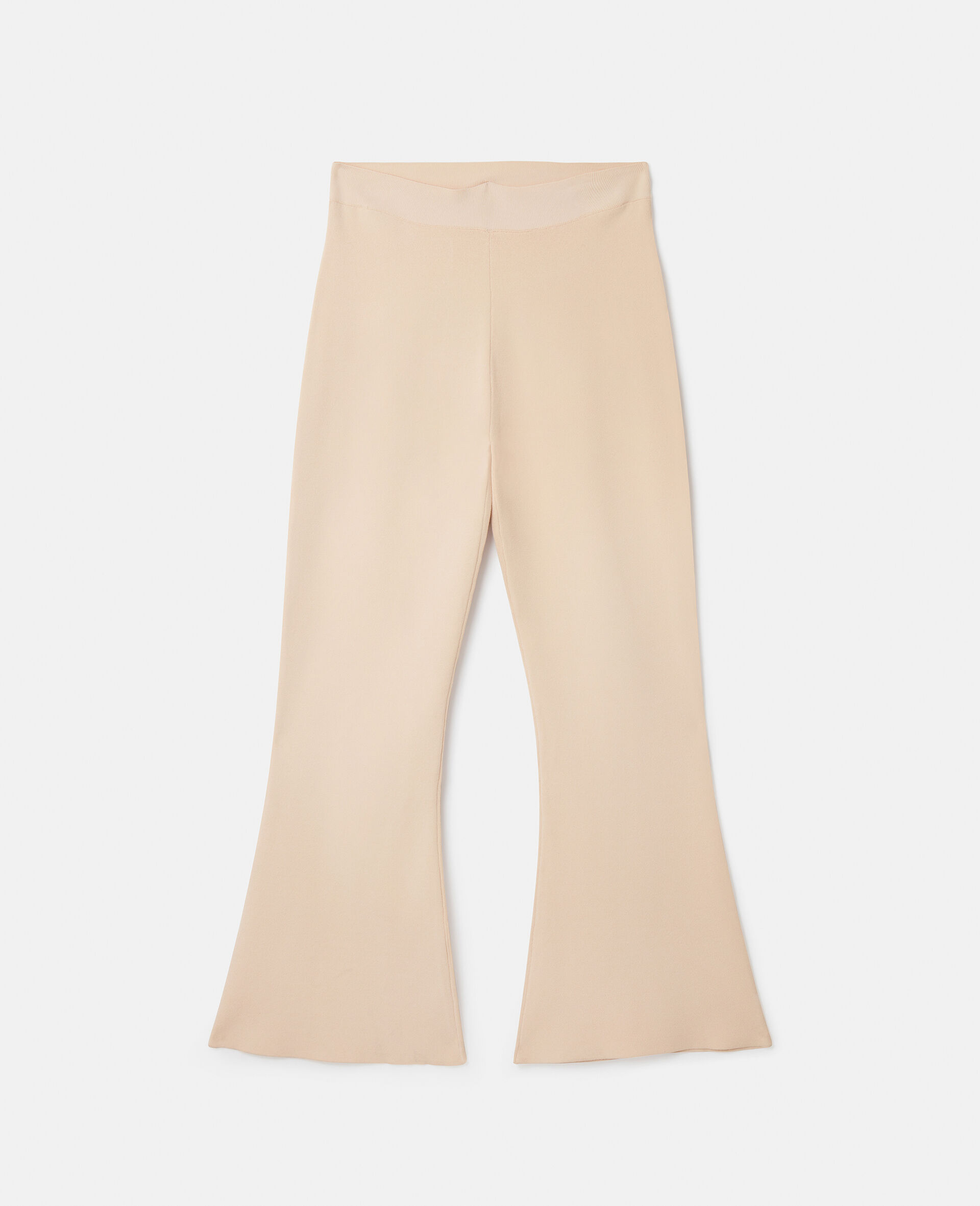 Pantaloni a zampa cropped in maglia compatta-Cream-medium