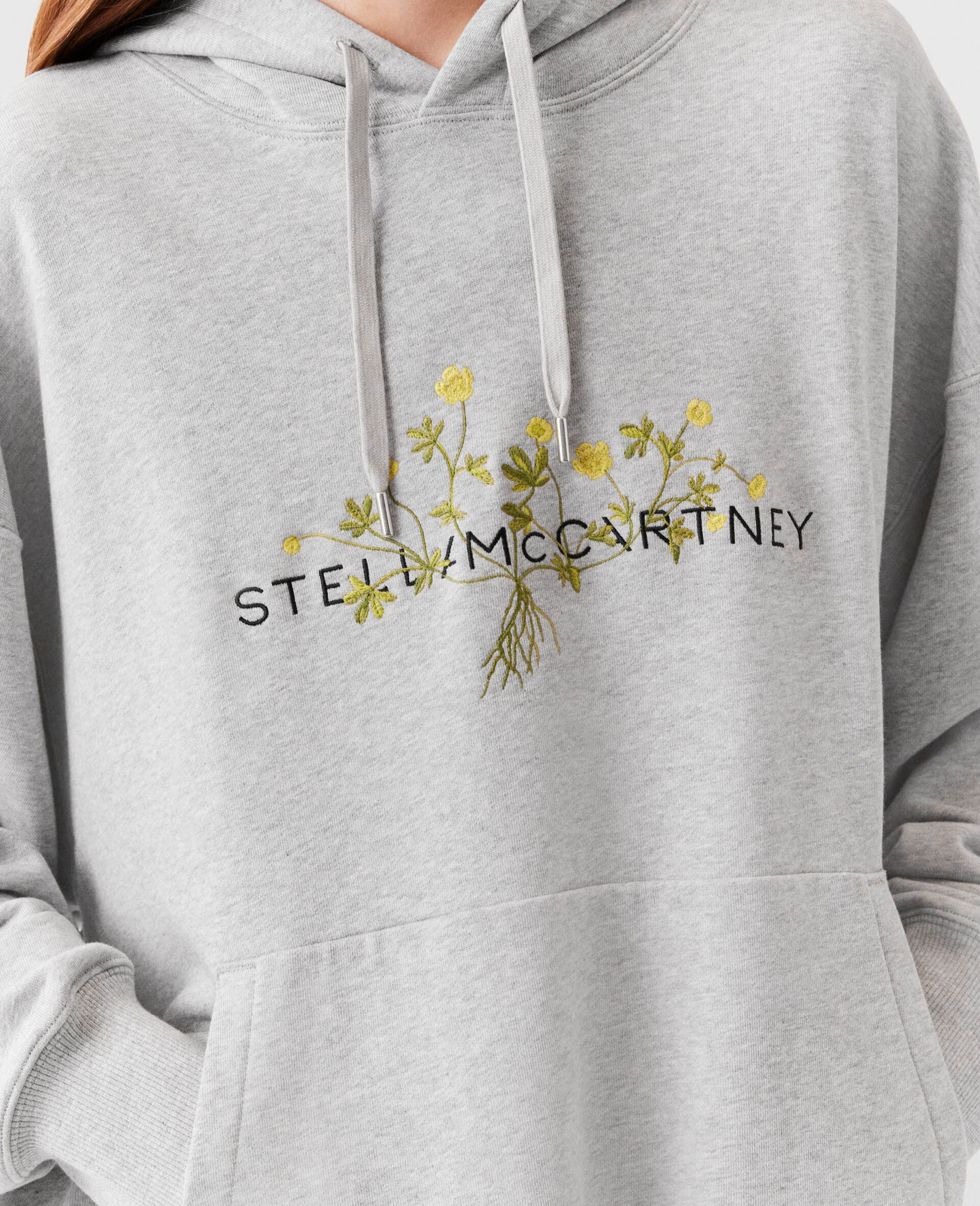 Floral Embroidered Logo Hoodie-Grey-large image number 2