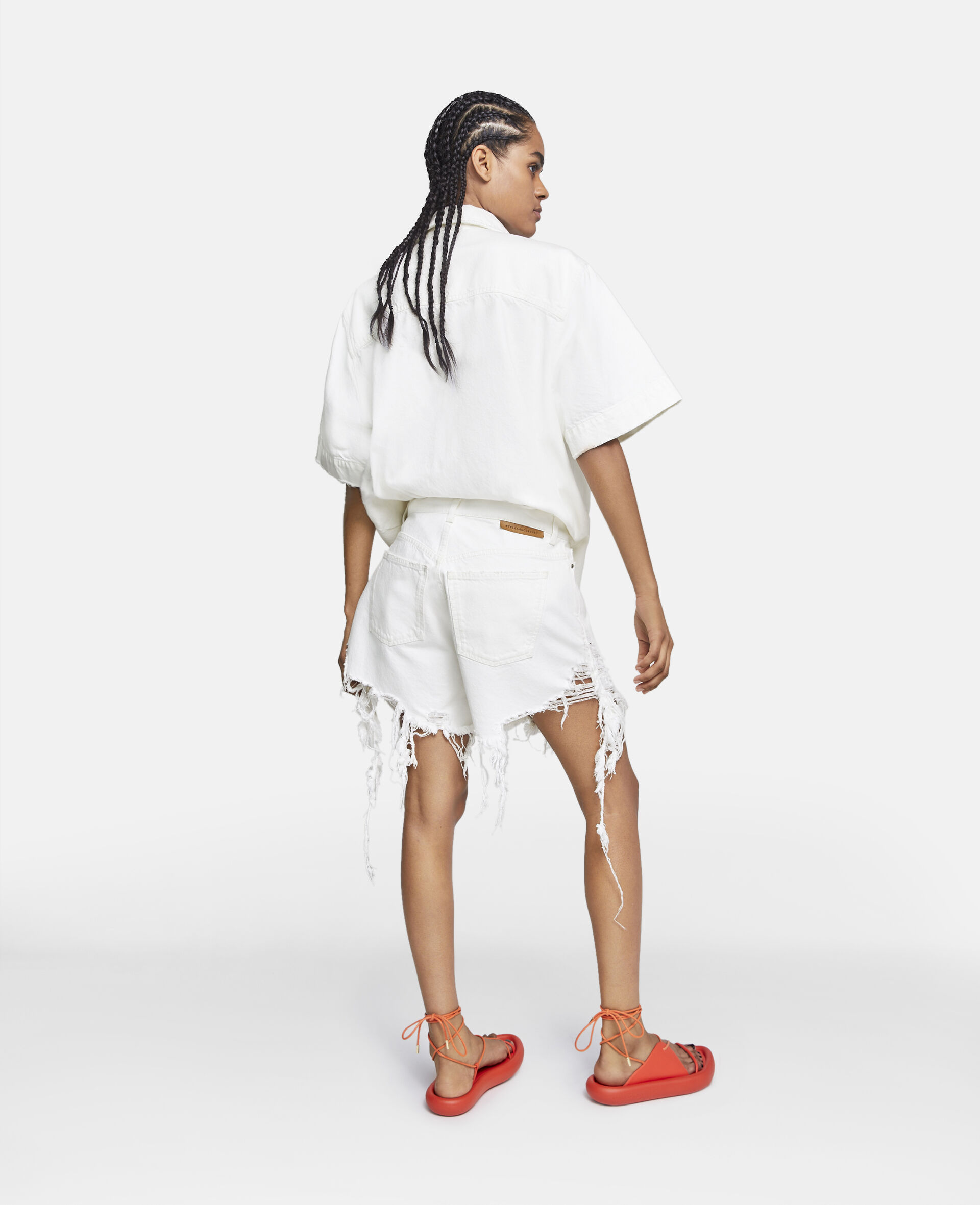 Deconstructed Denim Shorts-White-large image number 2