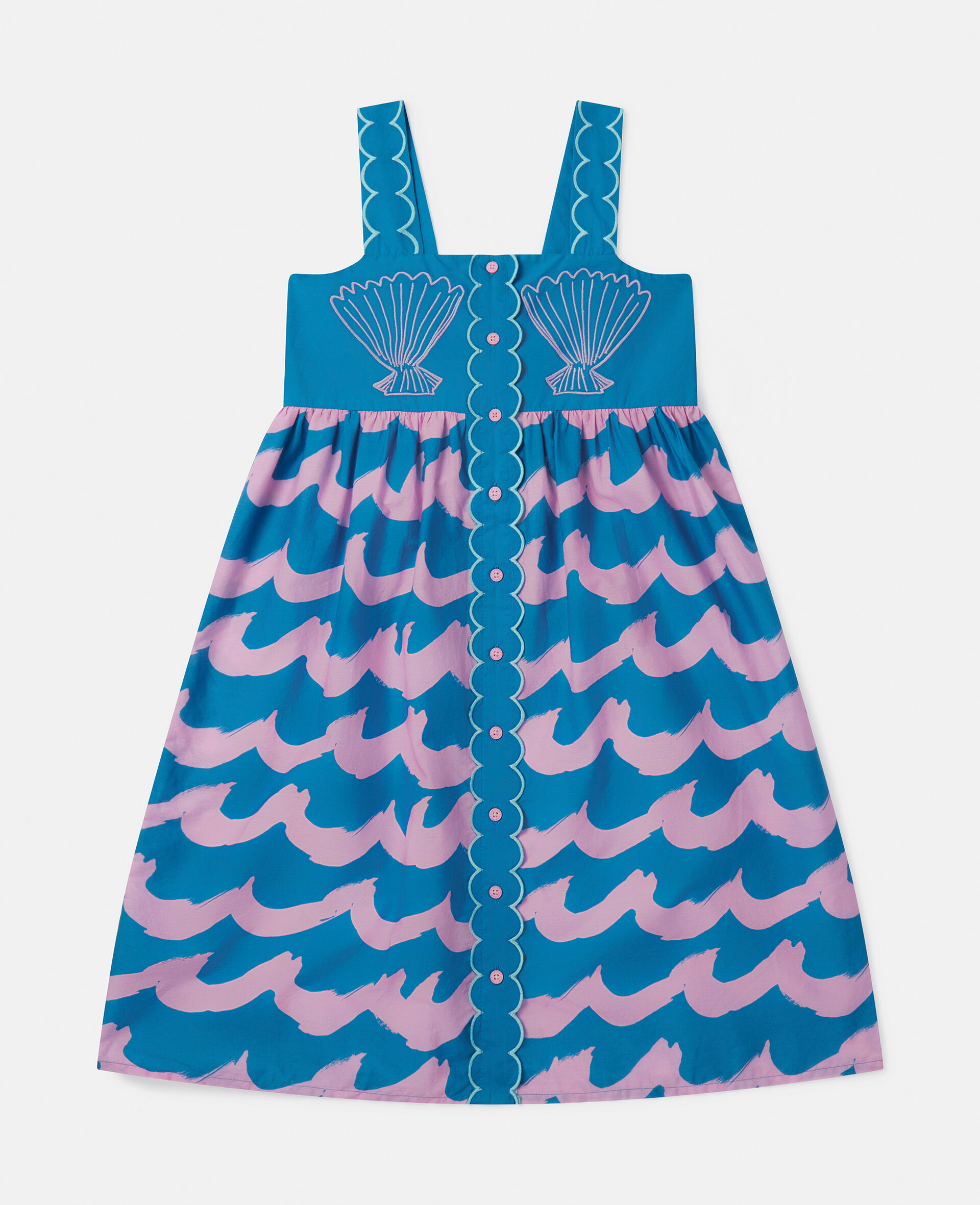 Seashell Wave Print Cami Dress-Blue-medium