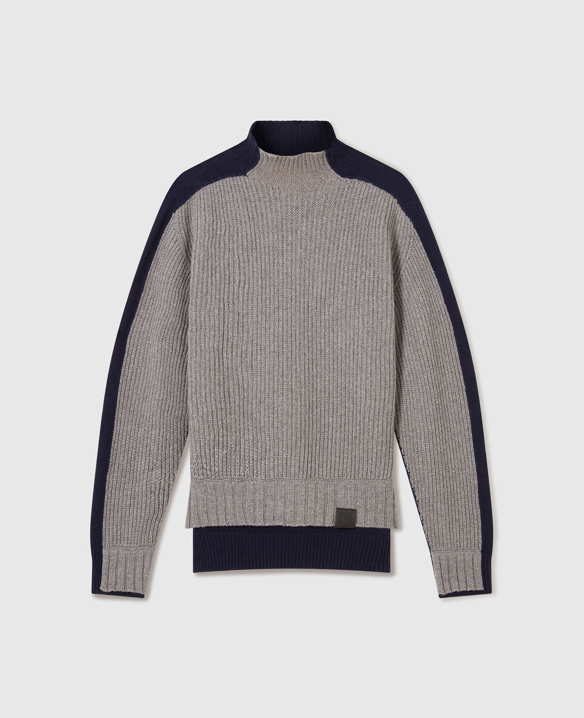 Turtleneck Contrast Panel Jumper-Blue-medium