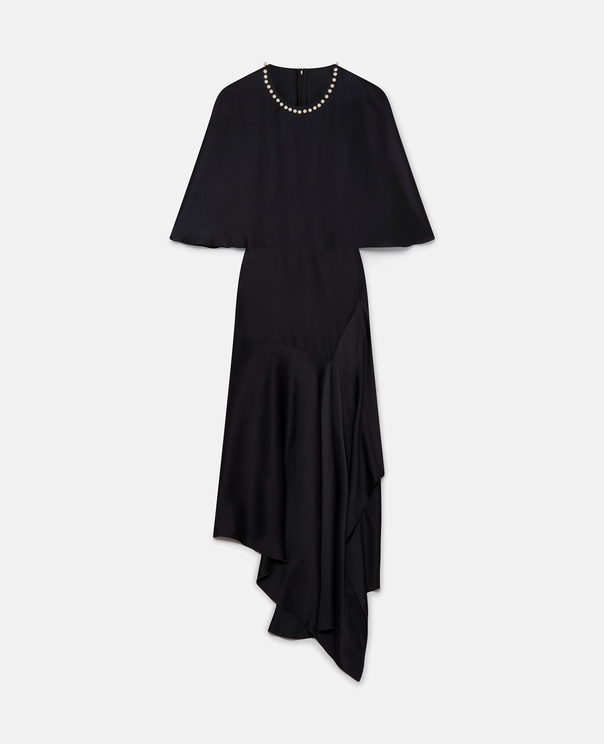 Pearl Embroidery Double Satin Midi Dress-Black-large image number 0