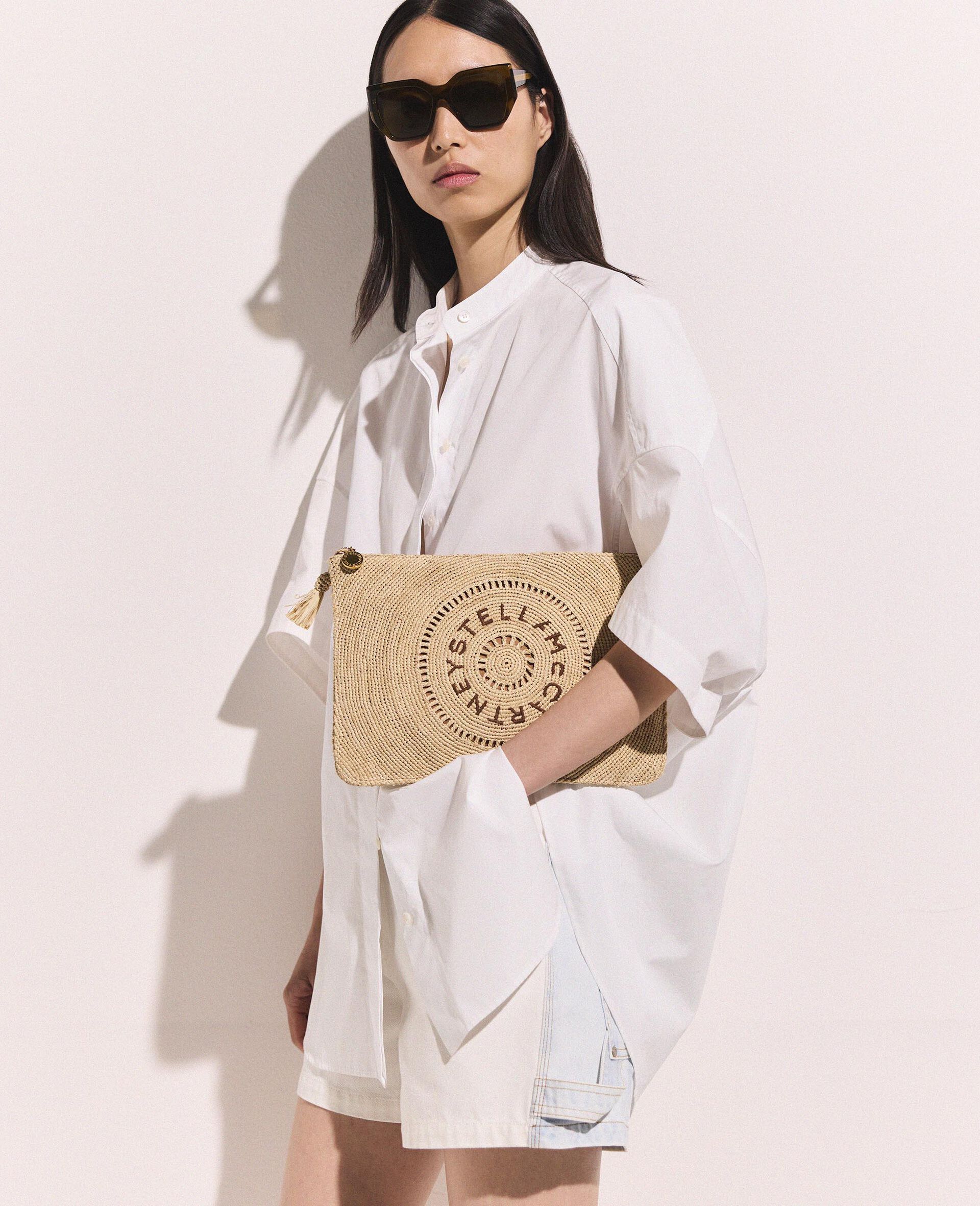 Logo Raffia Clutch Pouch-Beige-model