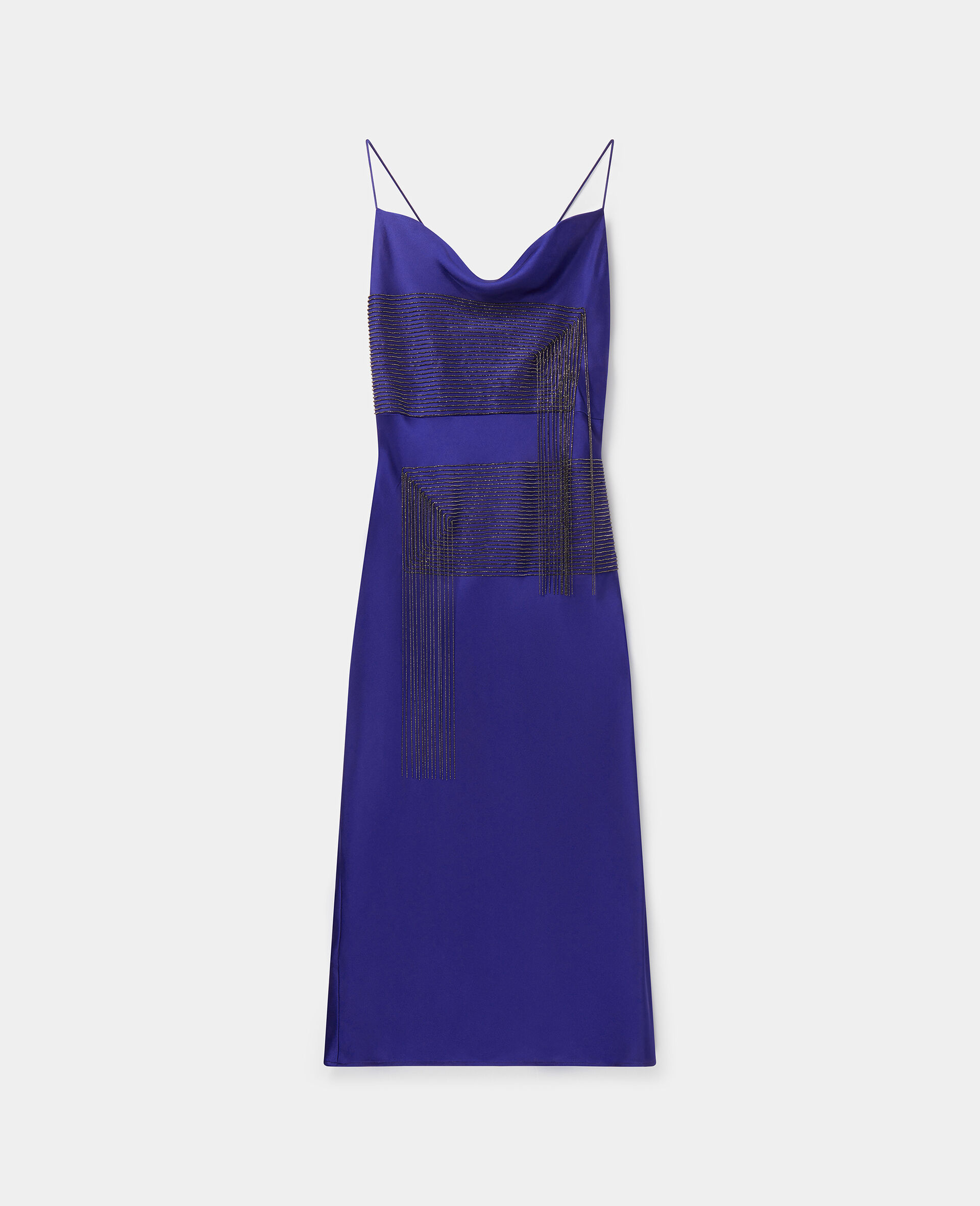 炮铜链条流苏吊带连衣裙-Purple-large image number 0