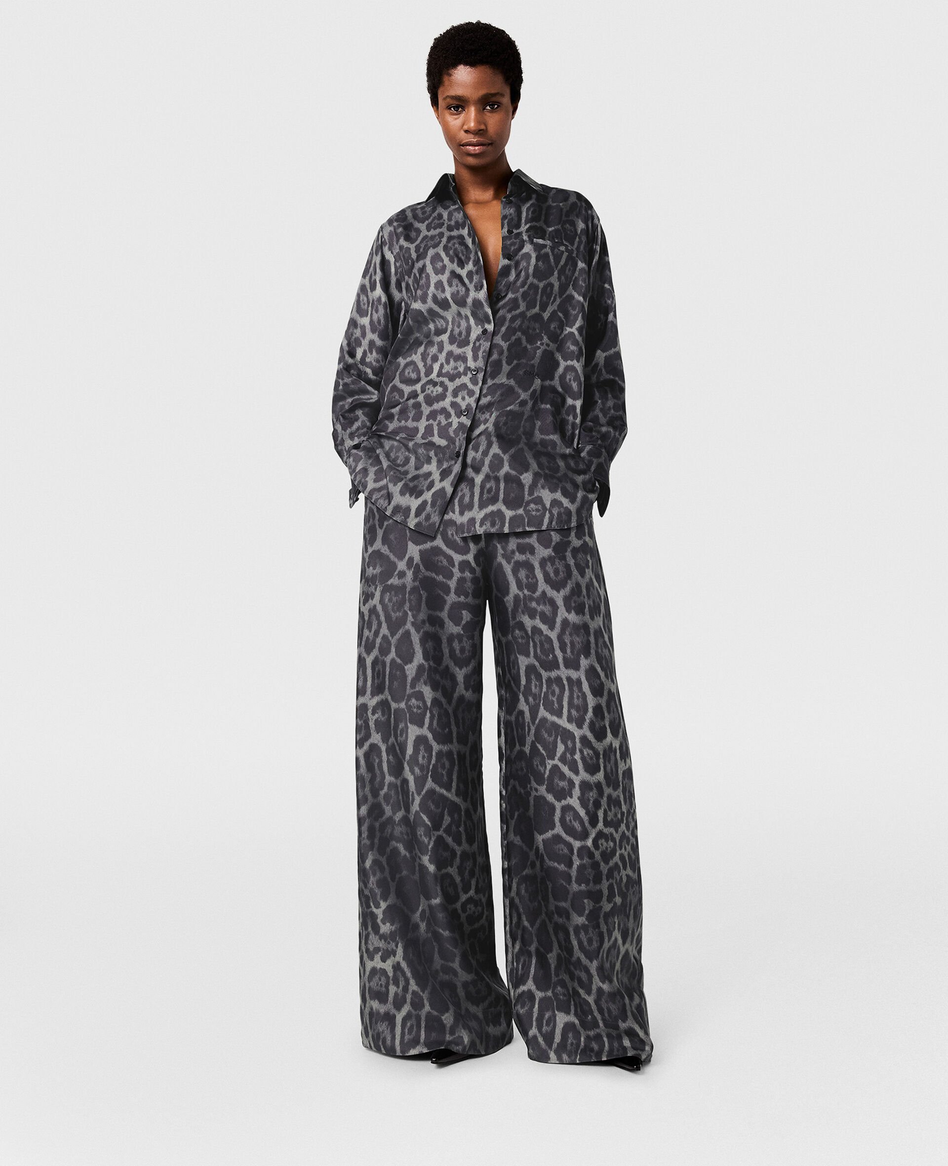 Oversized Drawstring Leopard Print Trousers-Grey-model