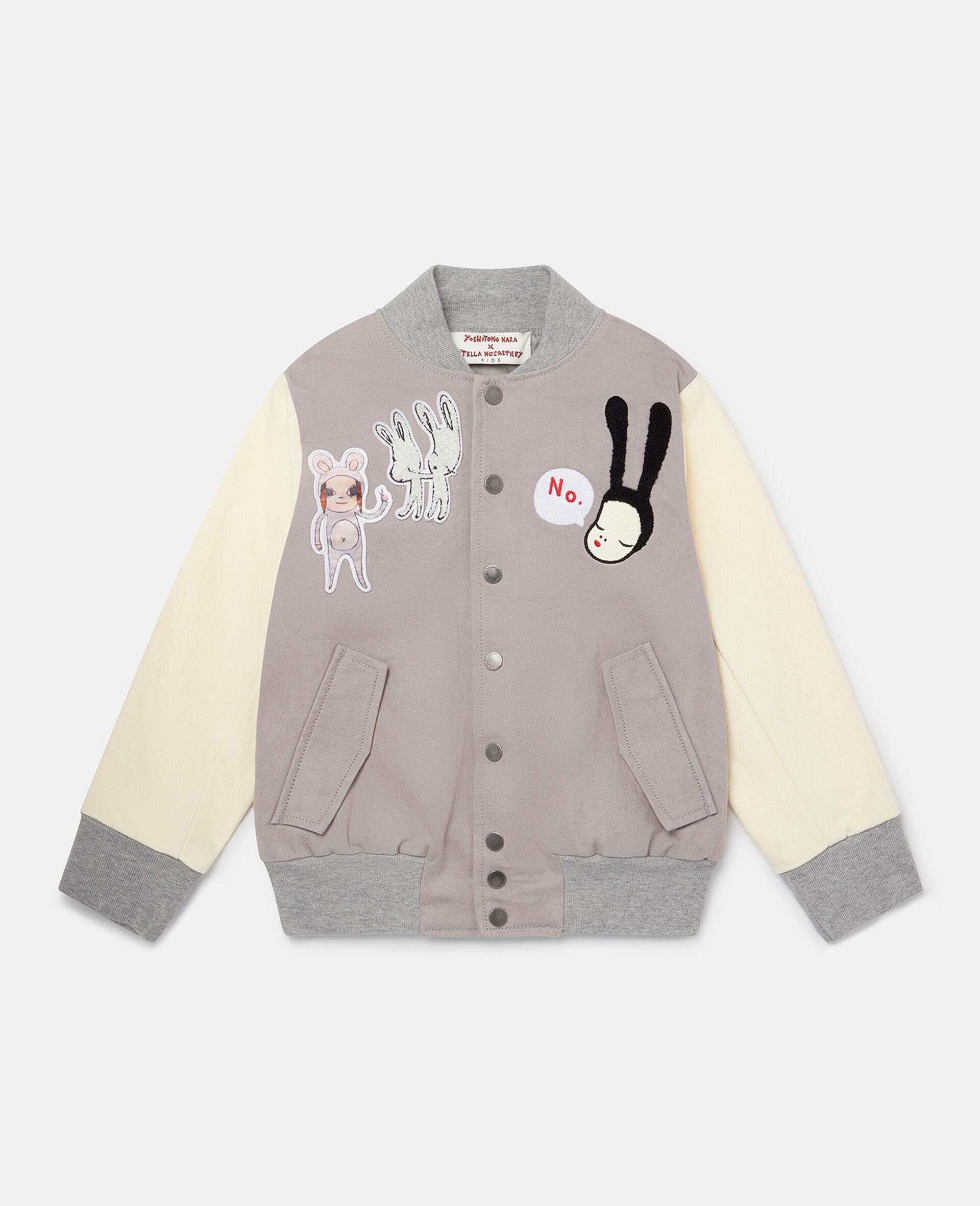 Circle Doll Embroidered Bomber Jacket-Grey-large image number 0