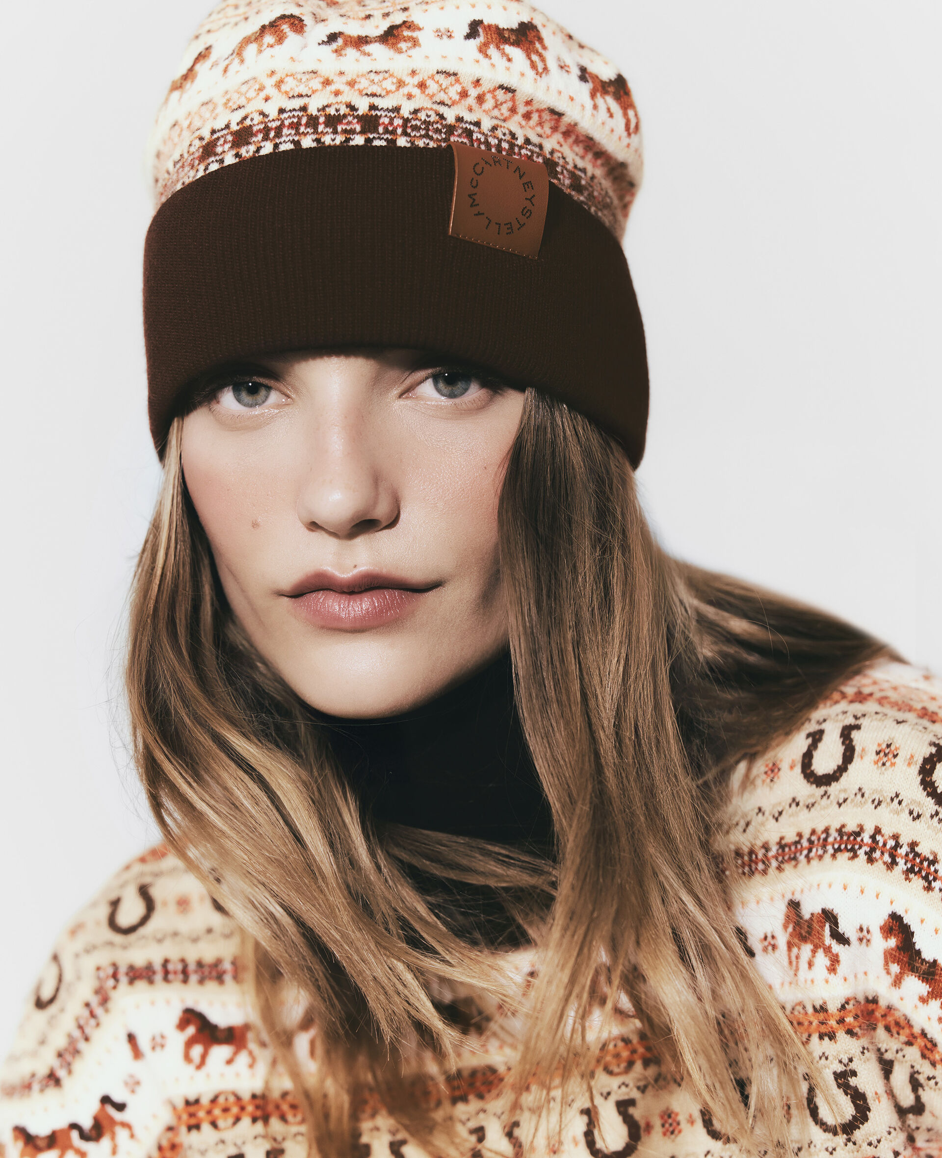 Fair Isle Wool Beanie-Multicoloured-model