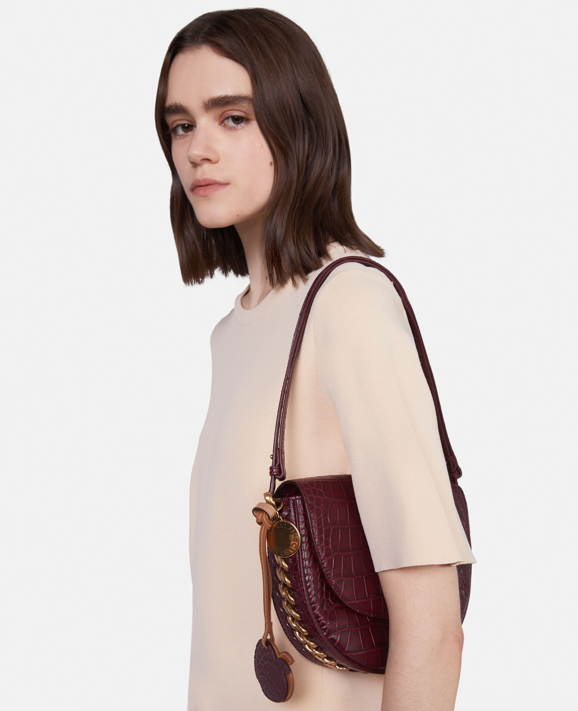 Women Burgundy Frayme Croc-Effect Embossed Medium Flap Shoulder 