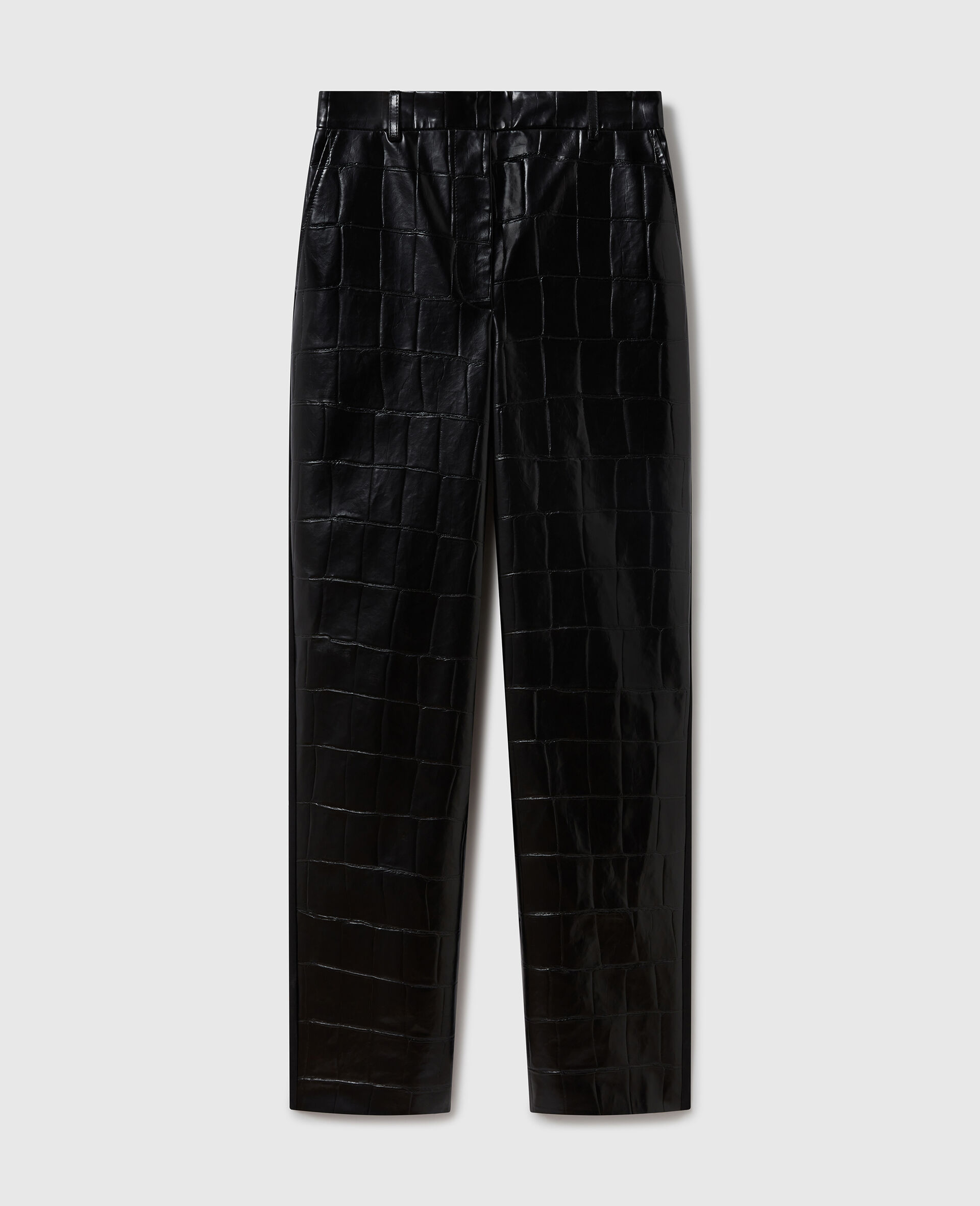 Crocodile-Embossed Straight-Leg Pants-Black-large image number 0