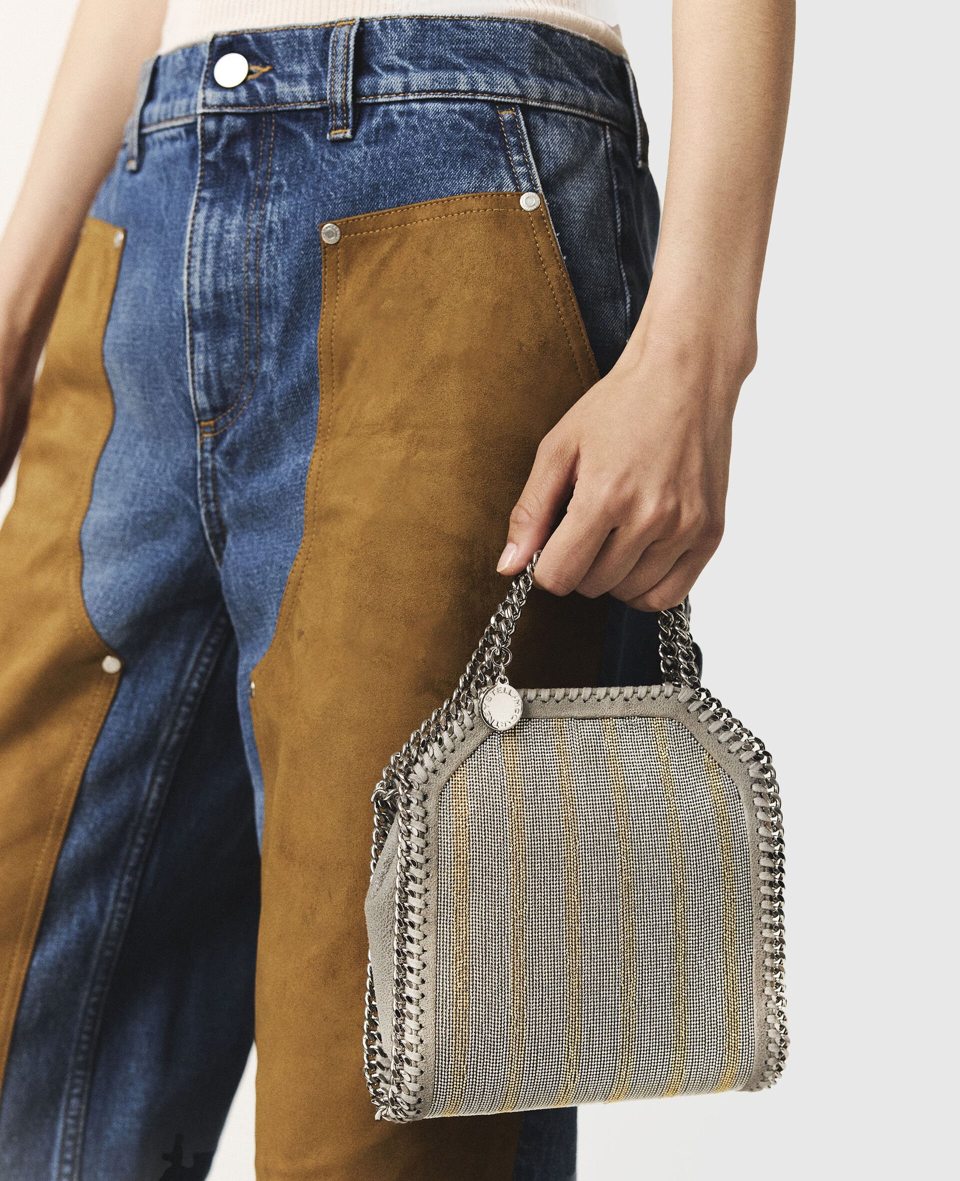 Limited-Edition Falabella Metallic Chain-Embroidered Tiny Tote Bag -Silver-model