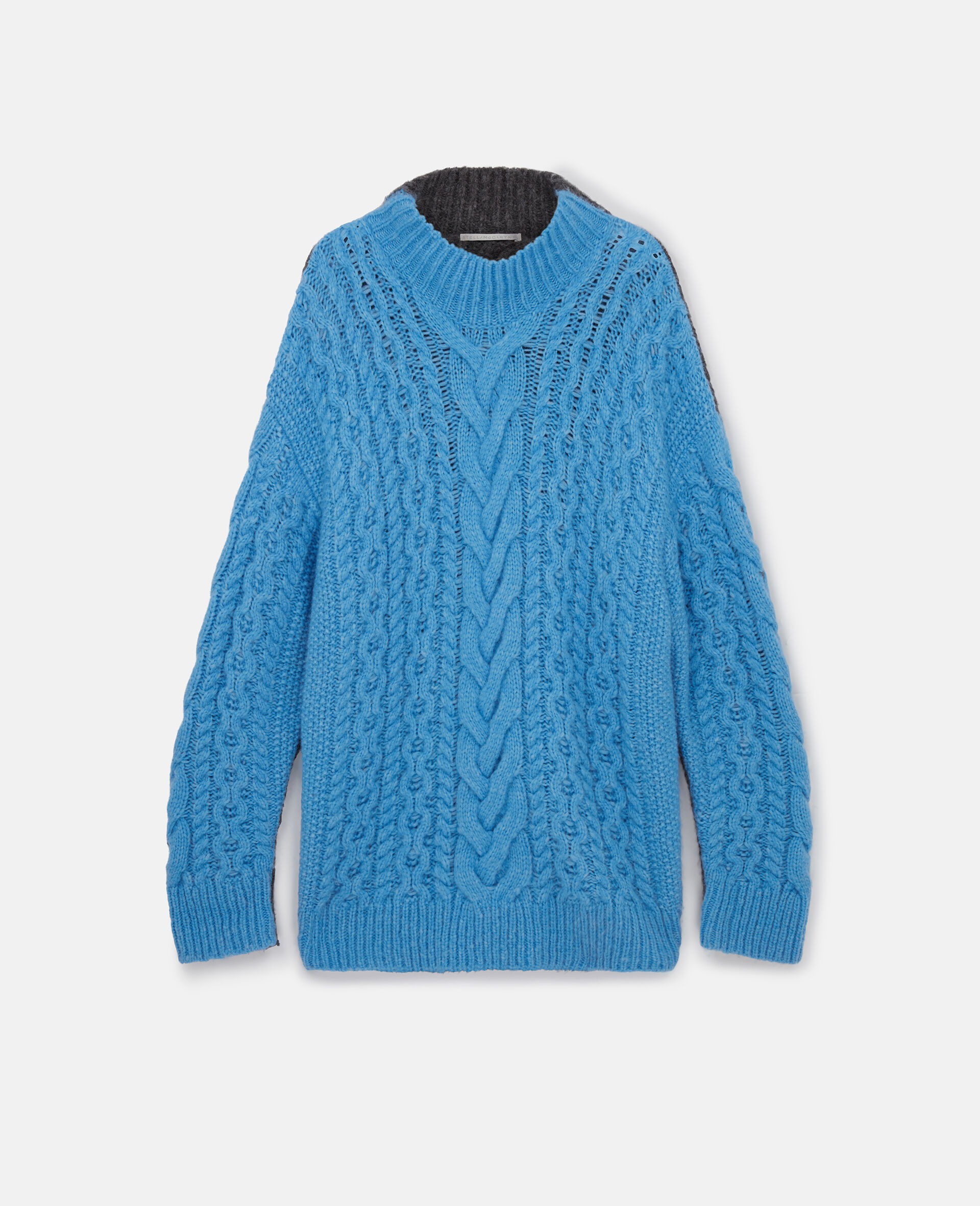 Maglione Oversize in Maglia Intrecciata Bicolore-Blu-large image number 0