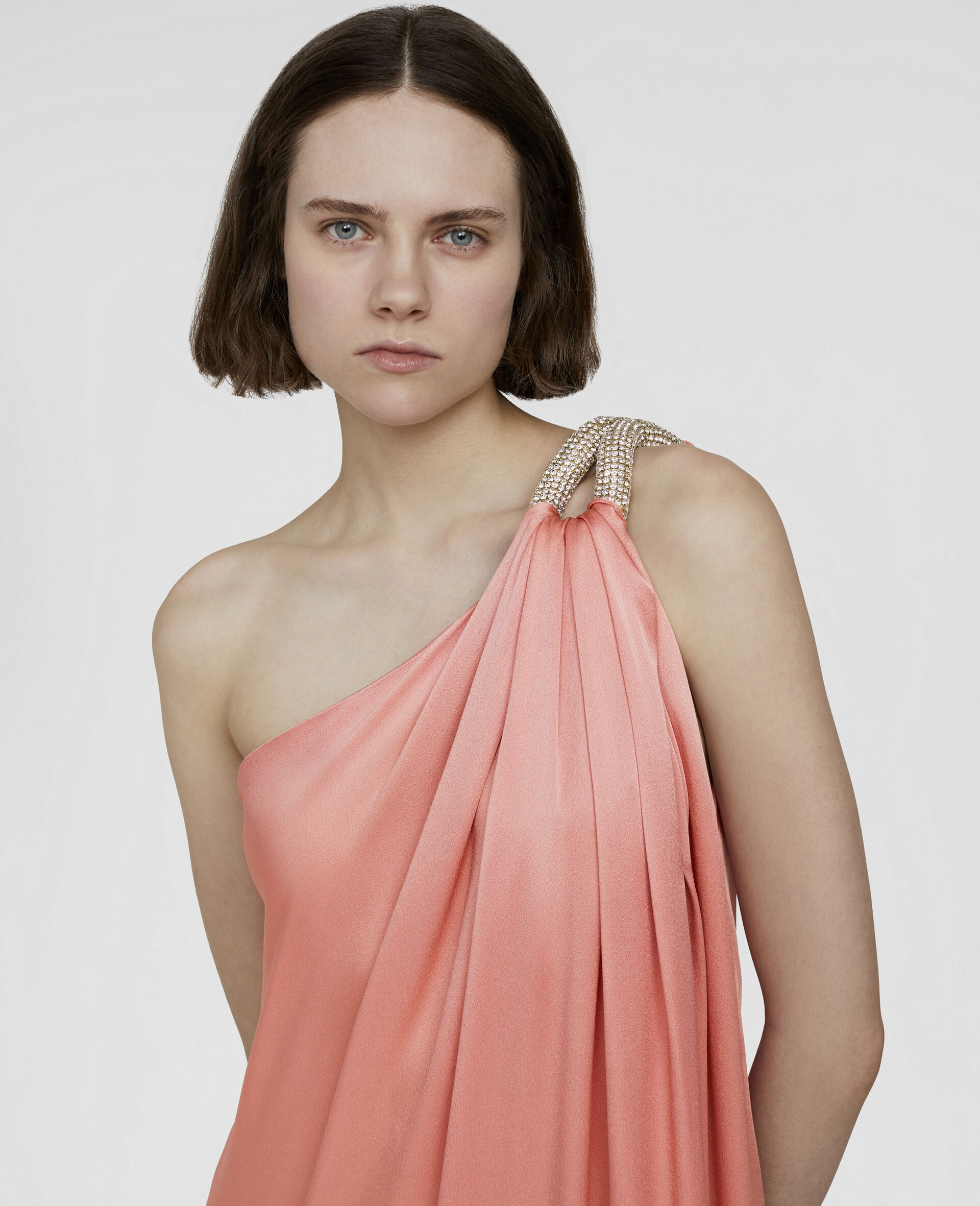 One Shoulder Double Satin Dress-Pink-large image number 3