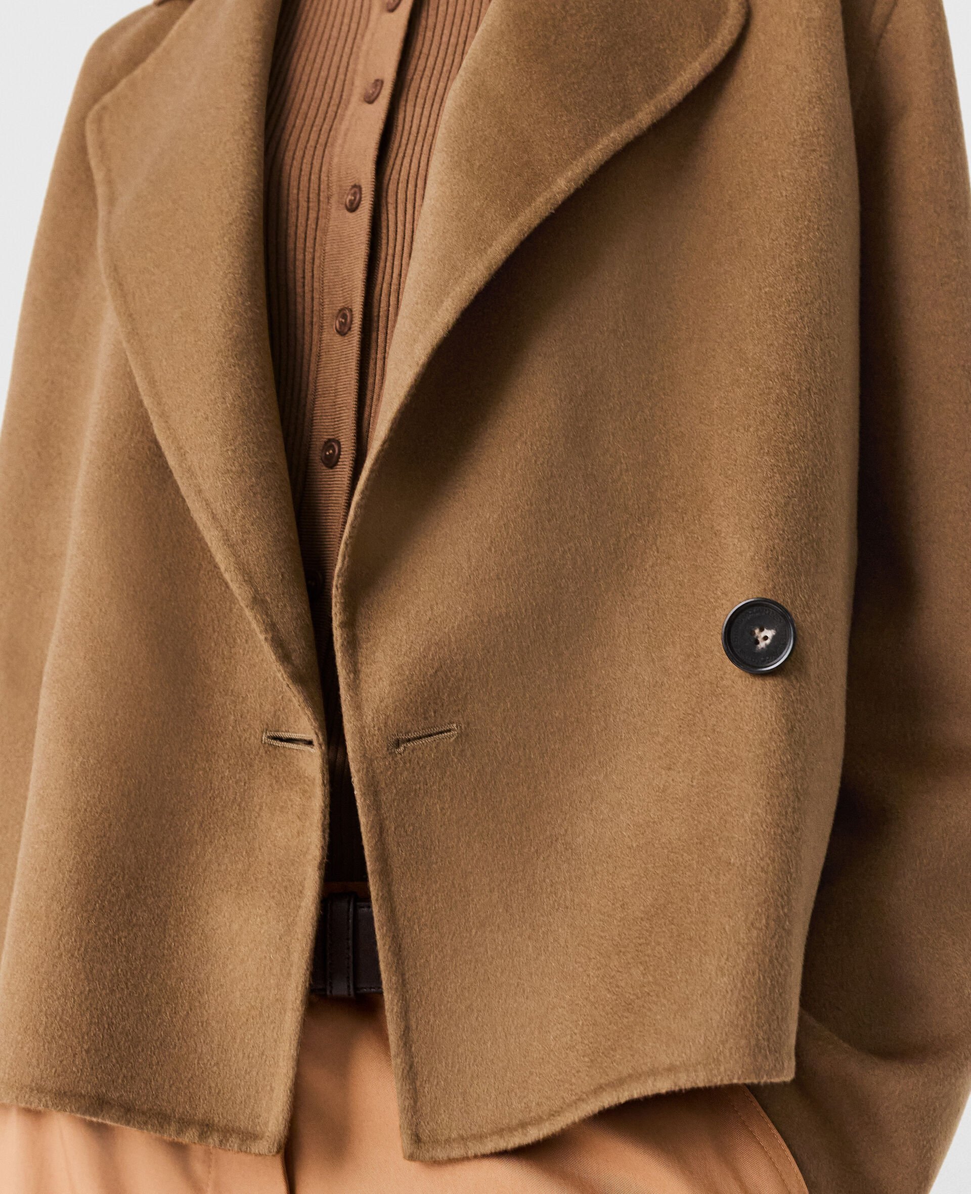 Double-Breasted Cropped Peacoat Jacket-Brown-large image number 3