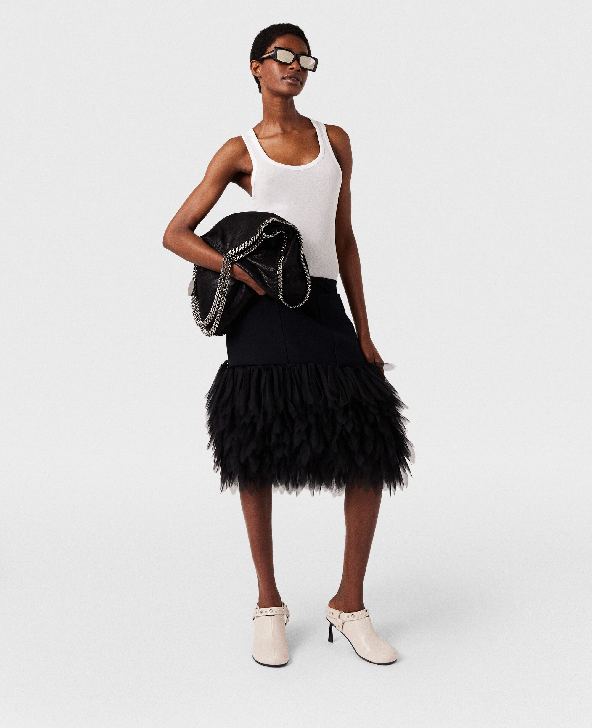 Women Midnight black High-Rise Feather Midi Skirt | Stella McCartney US
