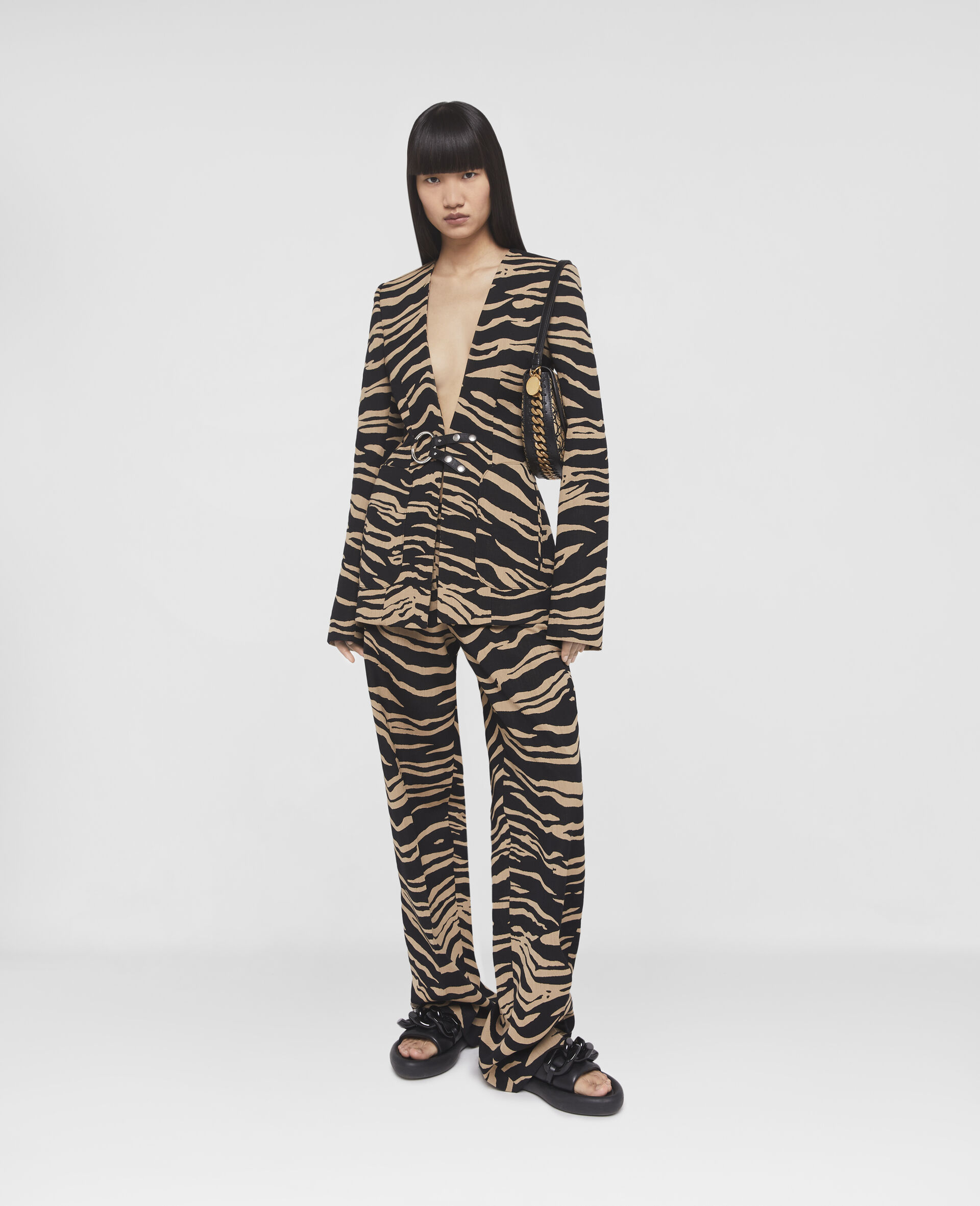 Tiger Print Tailored Straight Leg Trousers-Beige-large image number 2