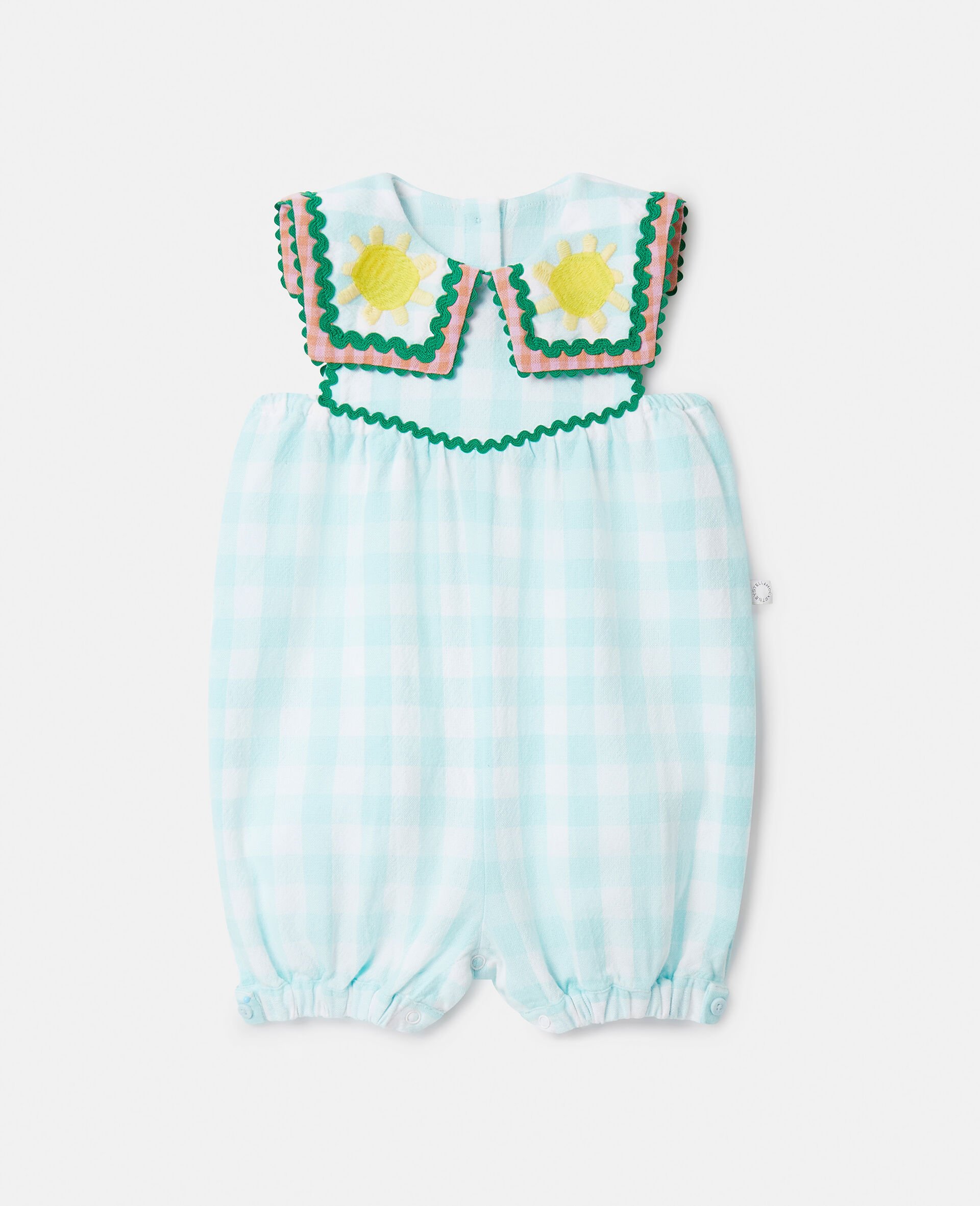 Sunshine Embroidery Gingham Romper-블루-large image number 0