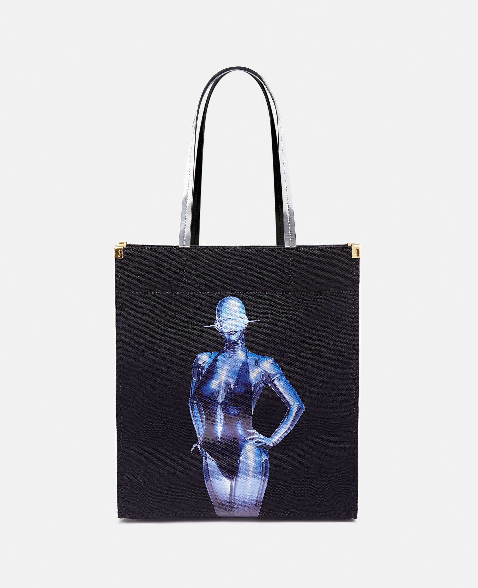 Sexy Robot Graphic Organic Cotton Canvas Tote Bag-Black-medium