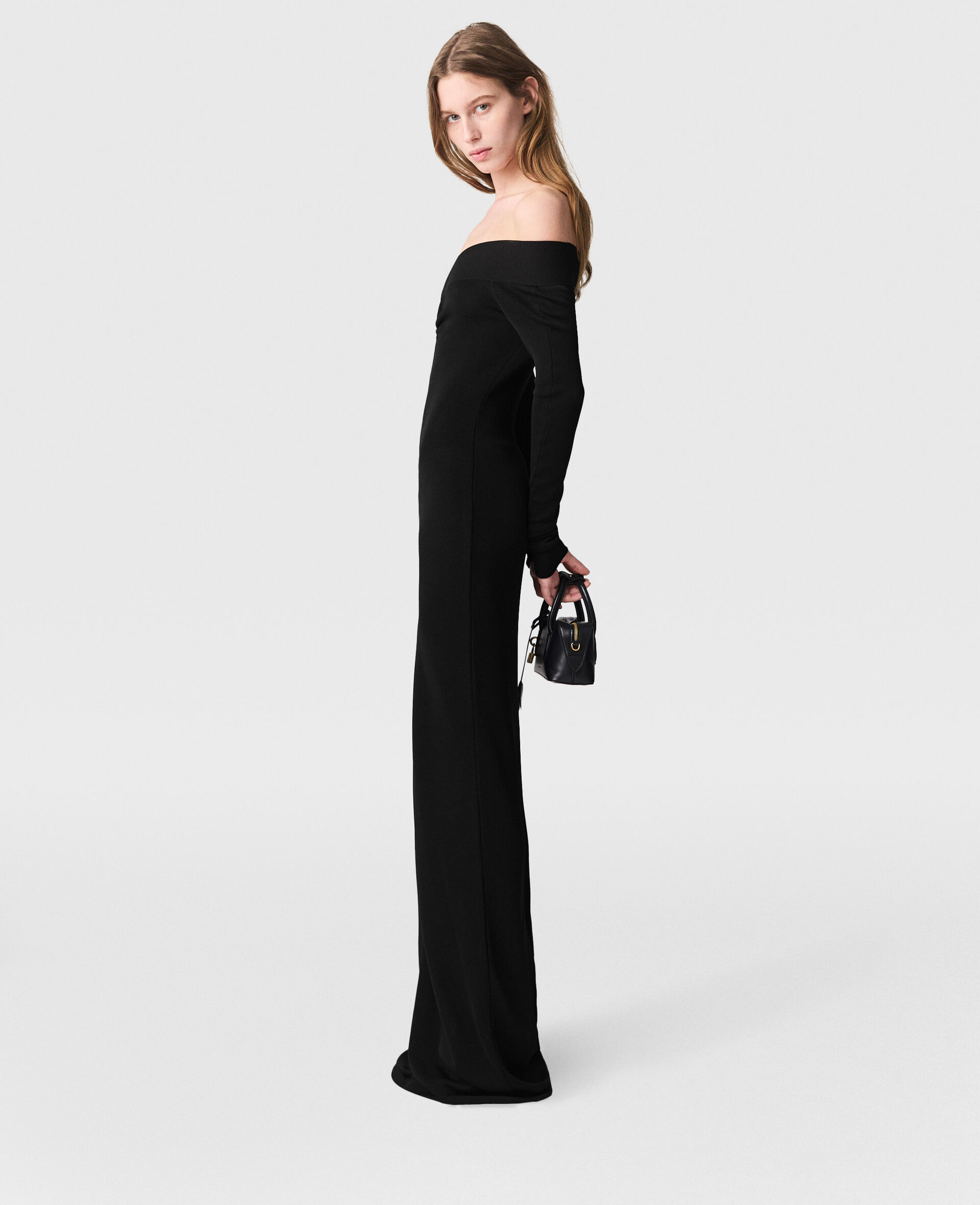 Robe longue a manches longues en mesh transparent-Noir-large image number 5