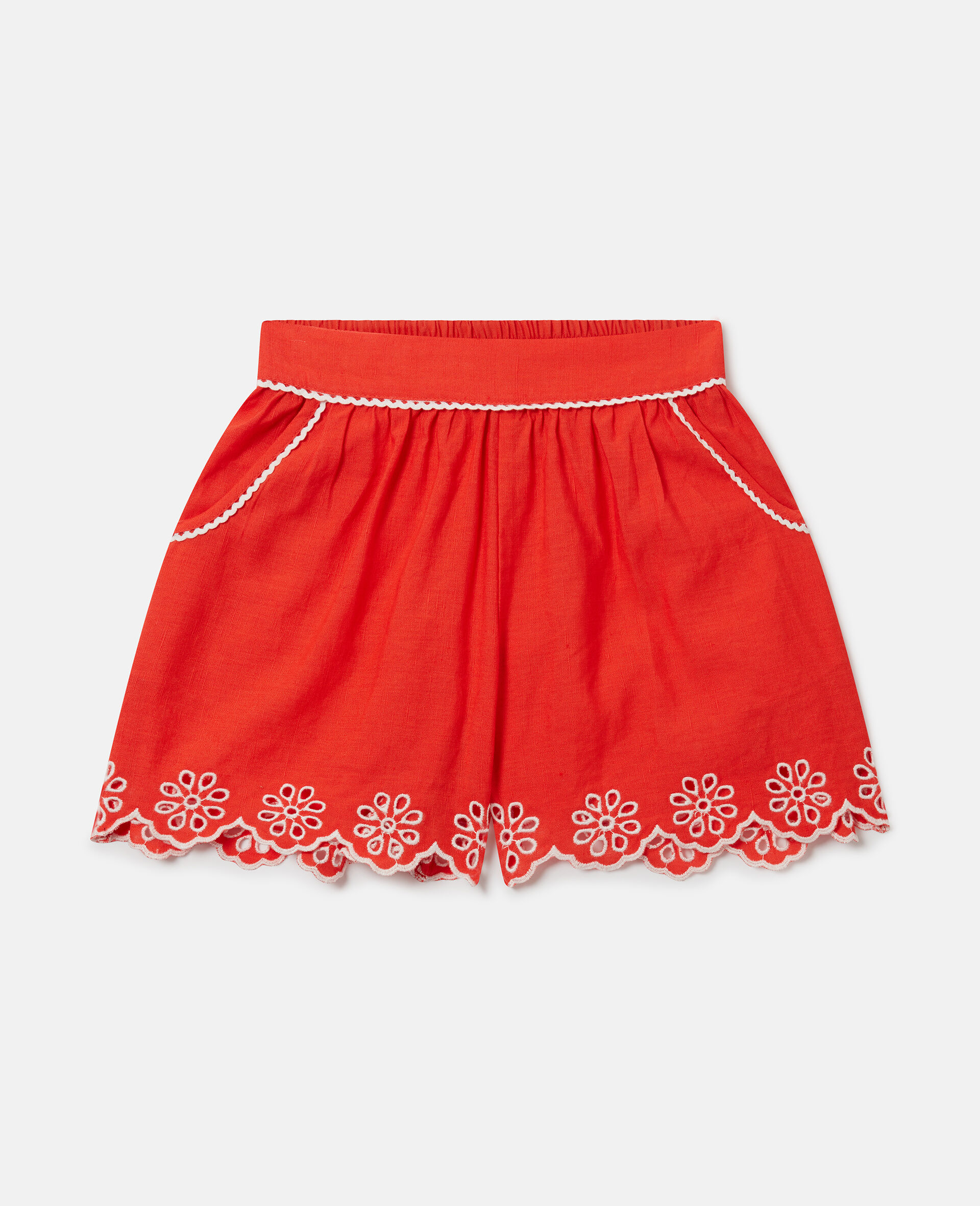 Scallop Trim Shorts-Red-medium