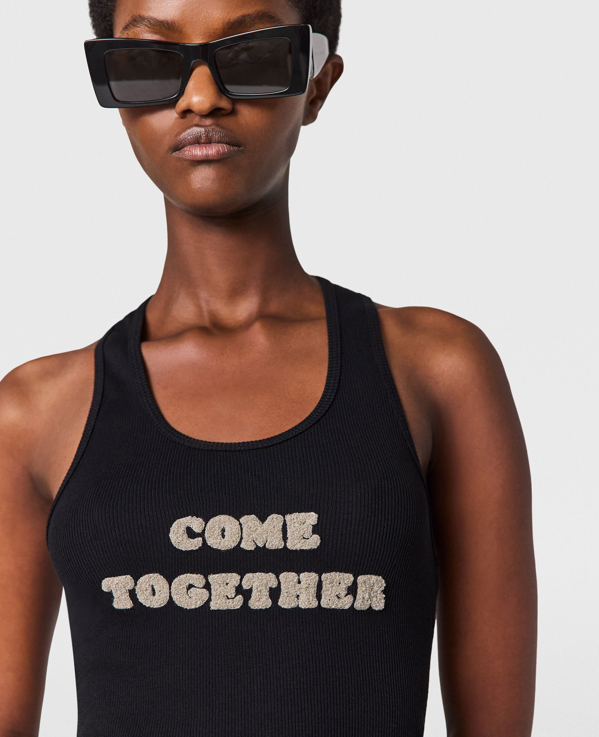 Come Together Slogan Tank Top-Black-medium