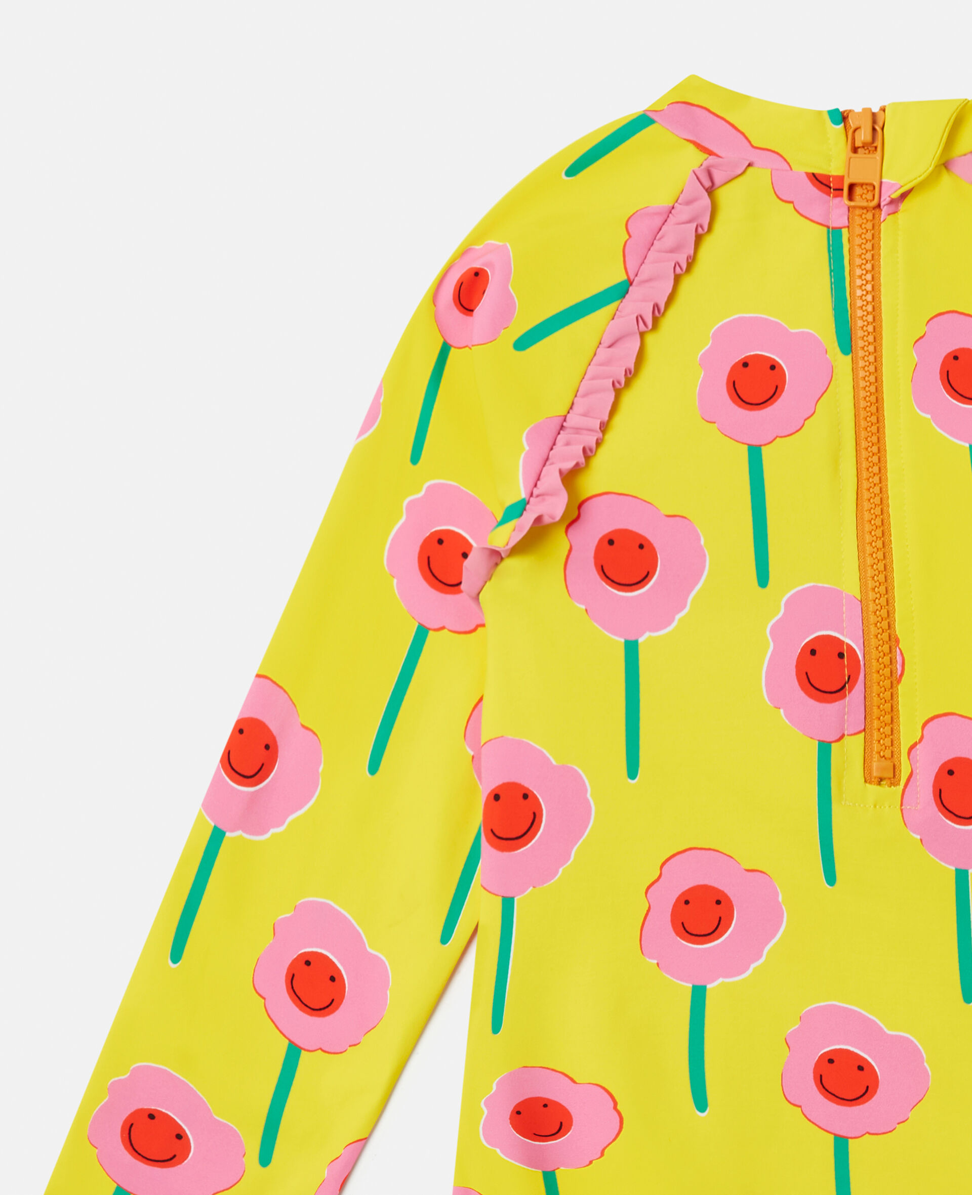 Graphic Flower Print Frill Long-Sleeve Swimsuit-Multicoloured-large image number 1