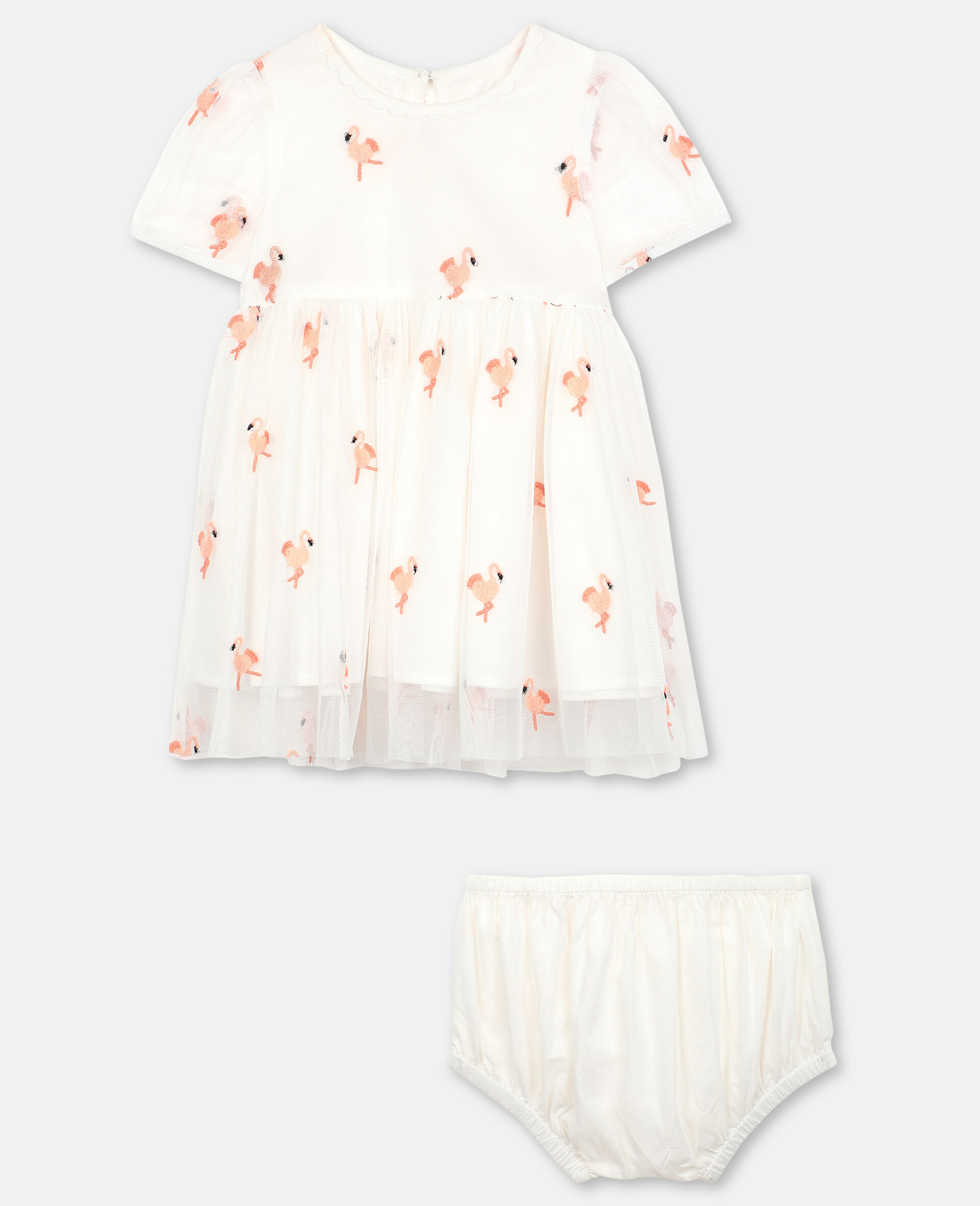Embroidered Flamingo Tulle Dress-White-large