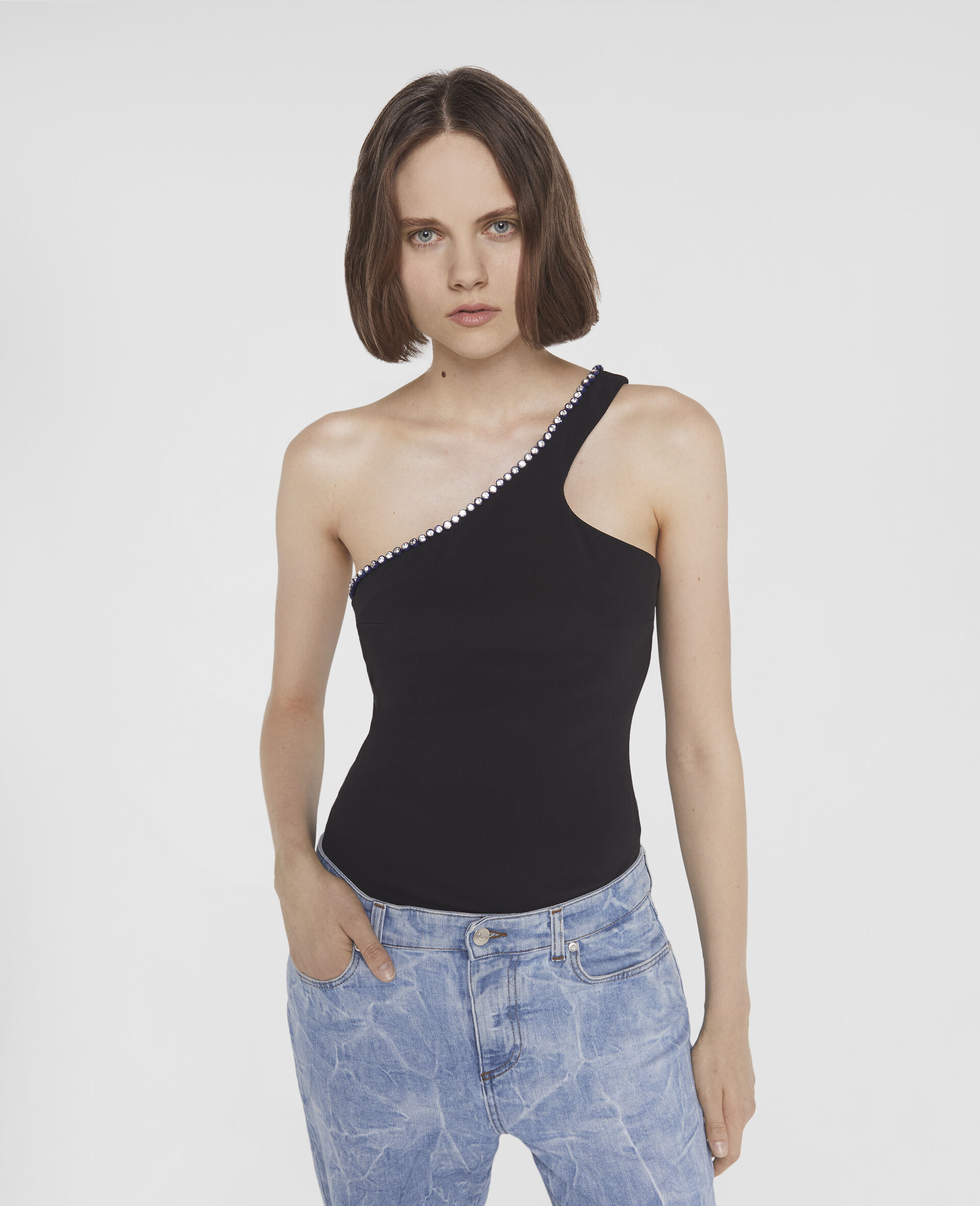 Crystal Frame One-Shoulder Top-Black-large image number 3