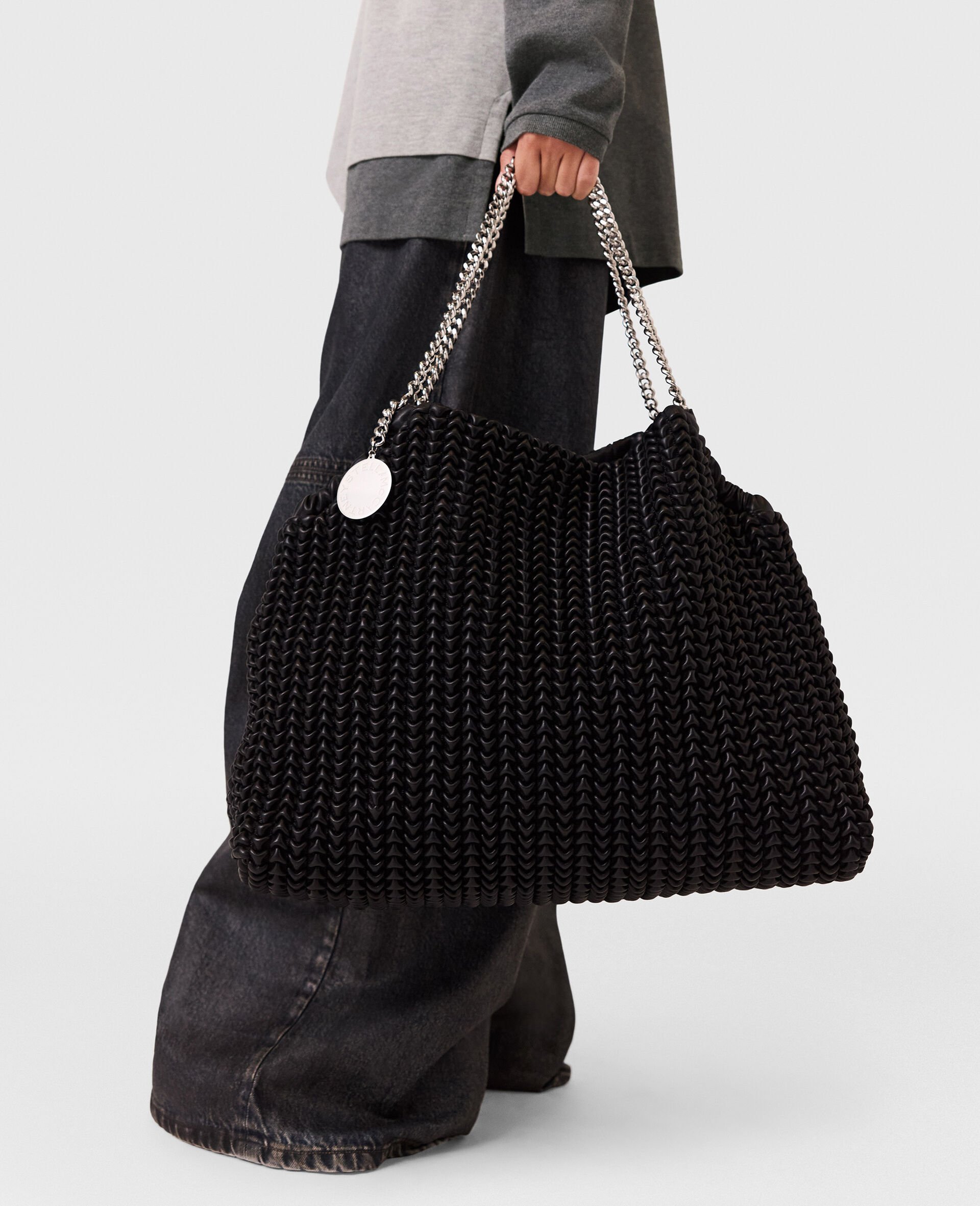 Falabella Popcorn Drawstring Tote Bag-Black-medium