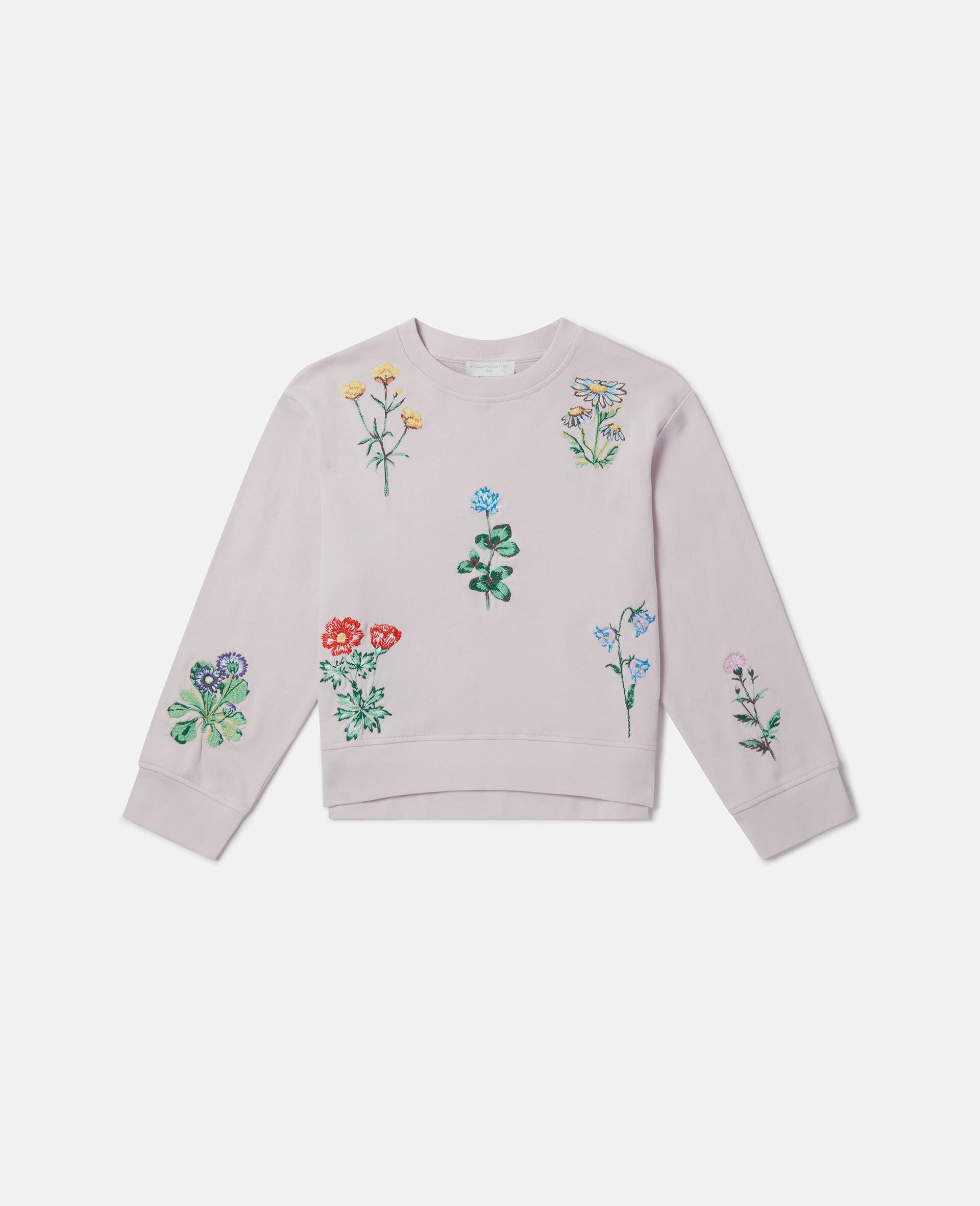 Flower Embroidered Sweatshirt-Purple-medium