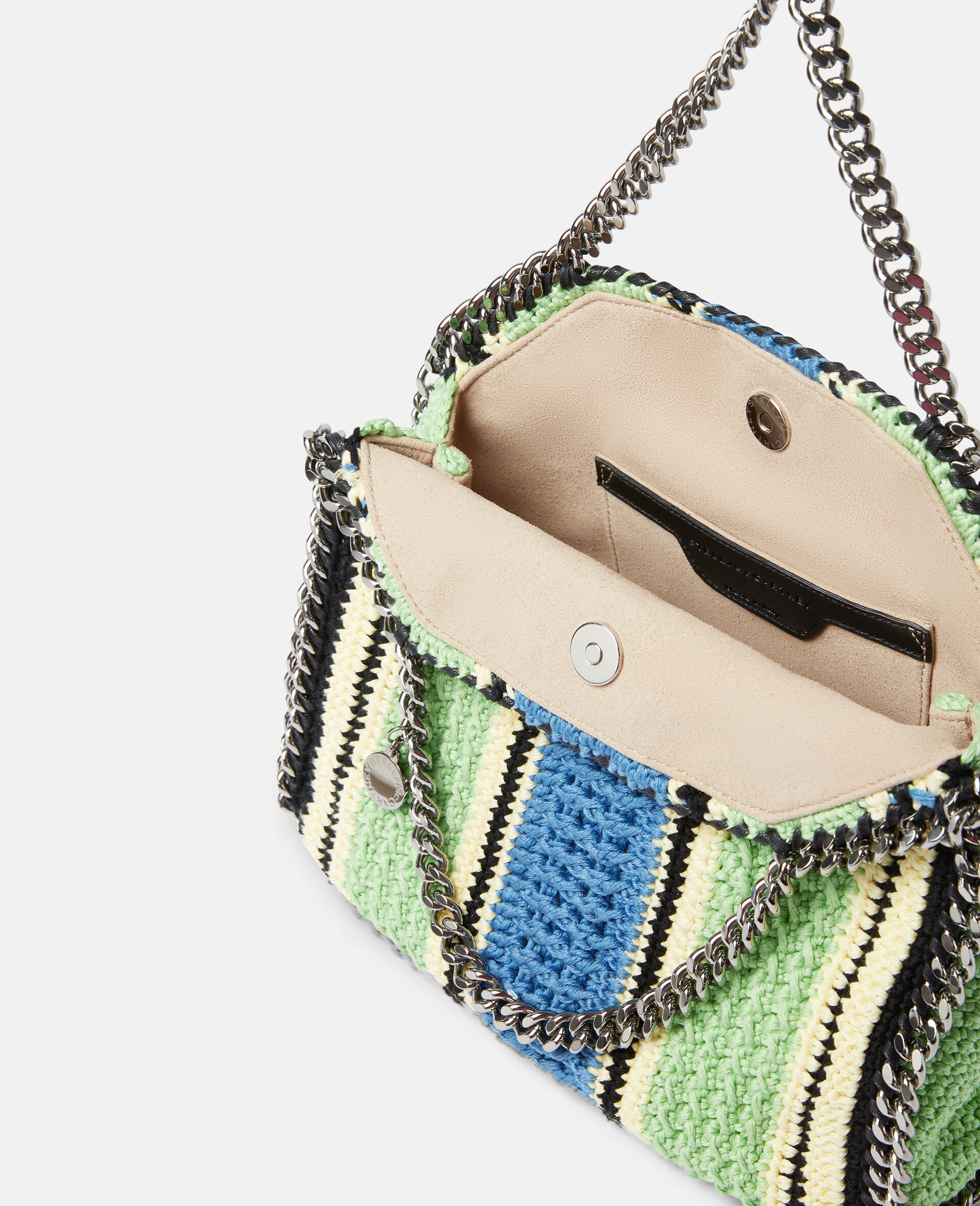 Falabella Striped Cotton Crochet Mini Tote Bag-Green-large image number 4