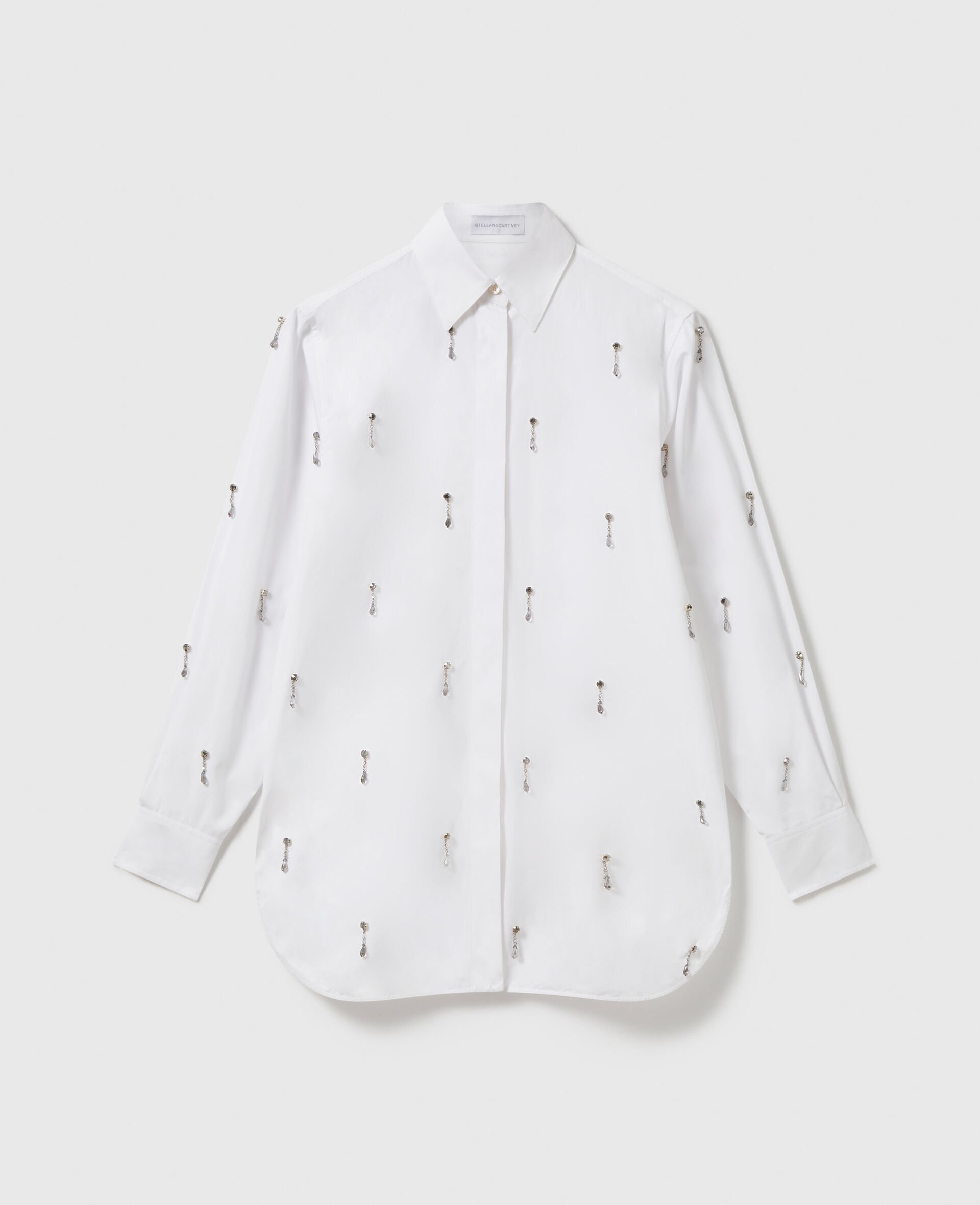 Lead-Free Crystal Embellished Oxford Shirt-White-medium