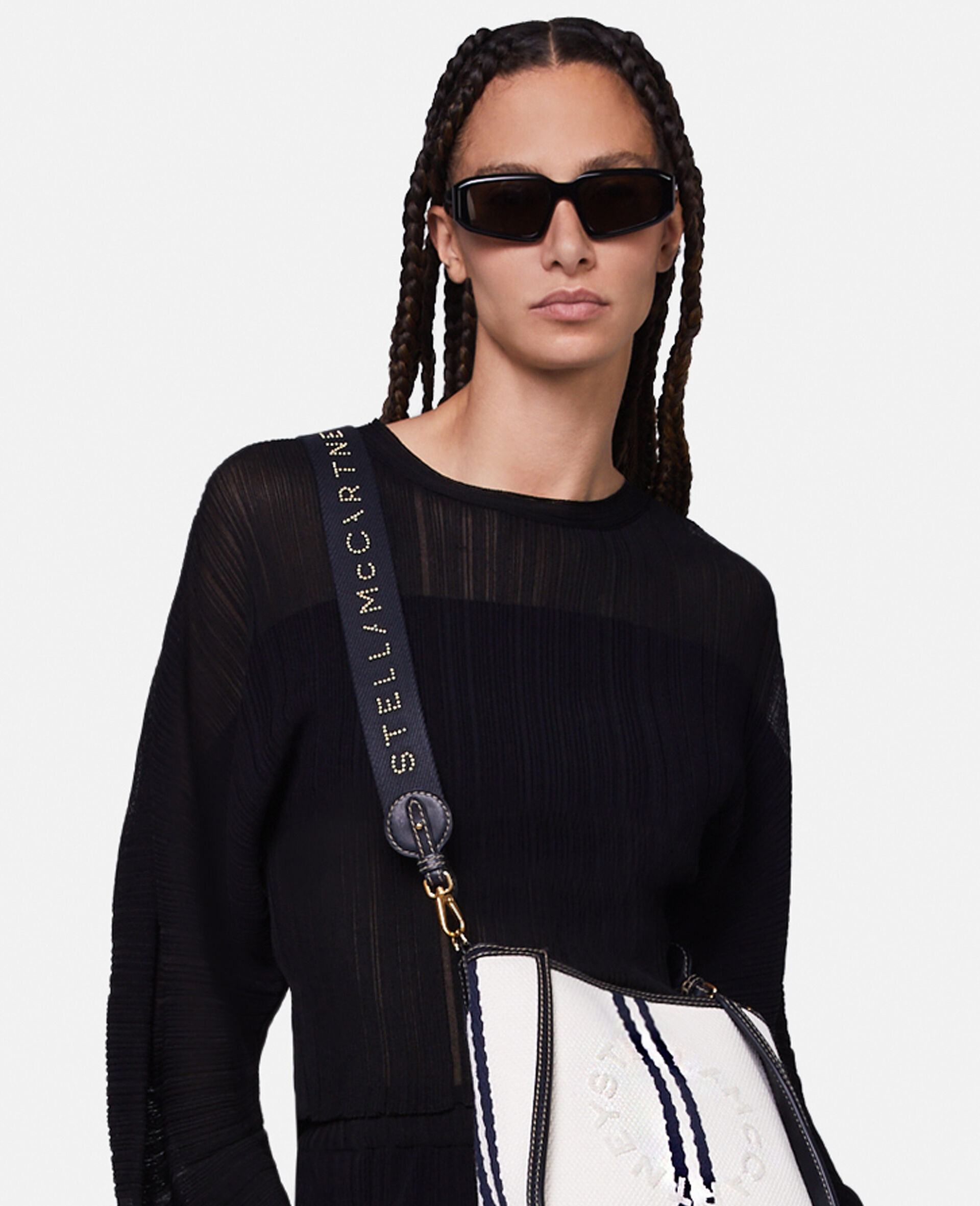 Banana Sleeve Plisse Pleat Knit Top-Black-large image number 3