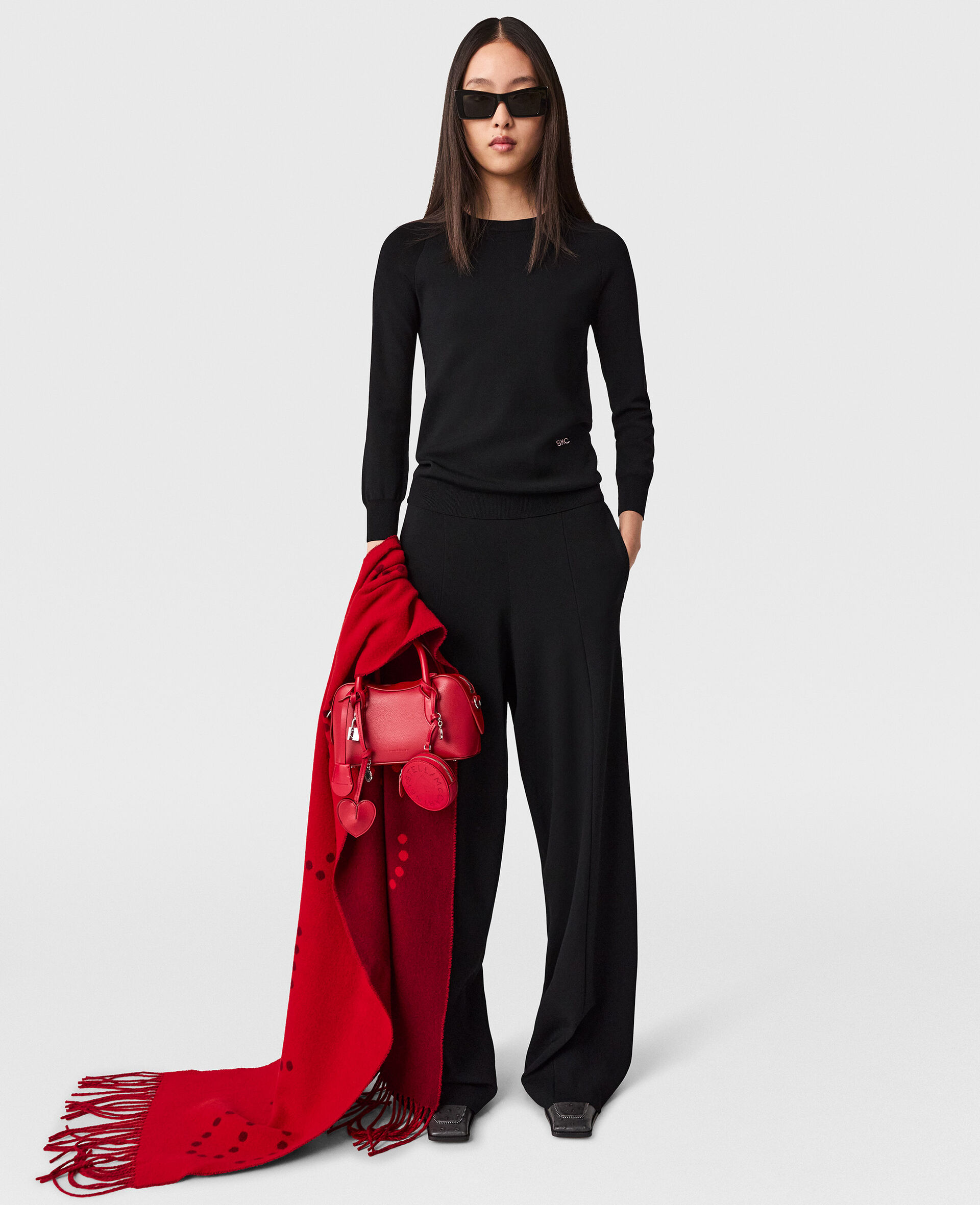 Compact Knit Straight-Leg Trousers-Black-large image number 5