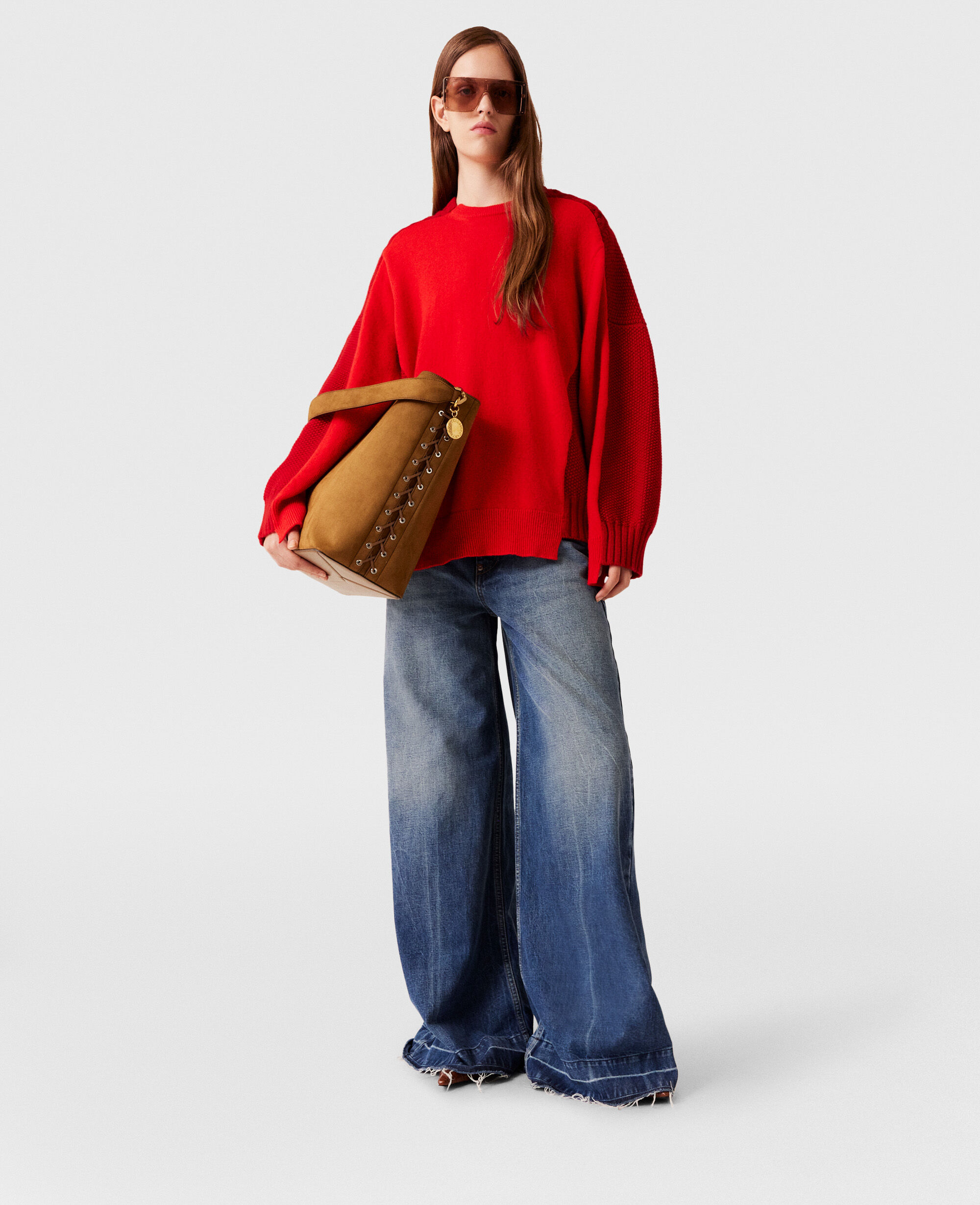 Women Red Hybrid Crewneck Sweater | Stella McCartney AE
