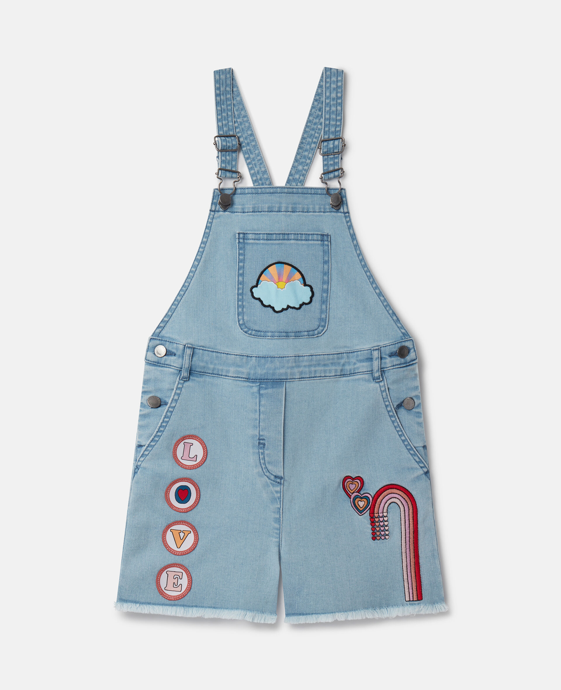 I Love You Embroidered Denim Dungarees-Multicoloured-model