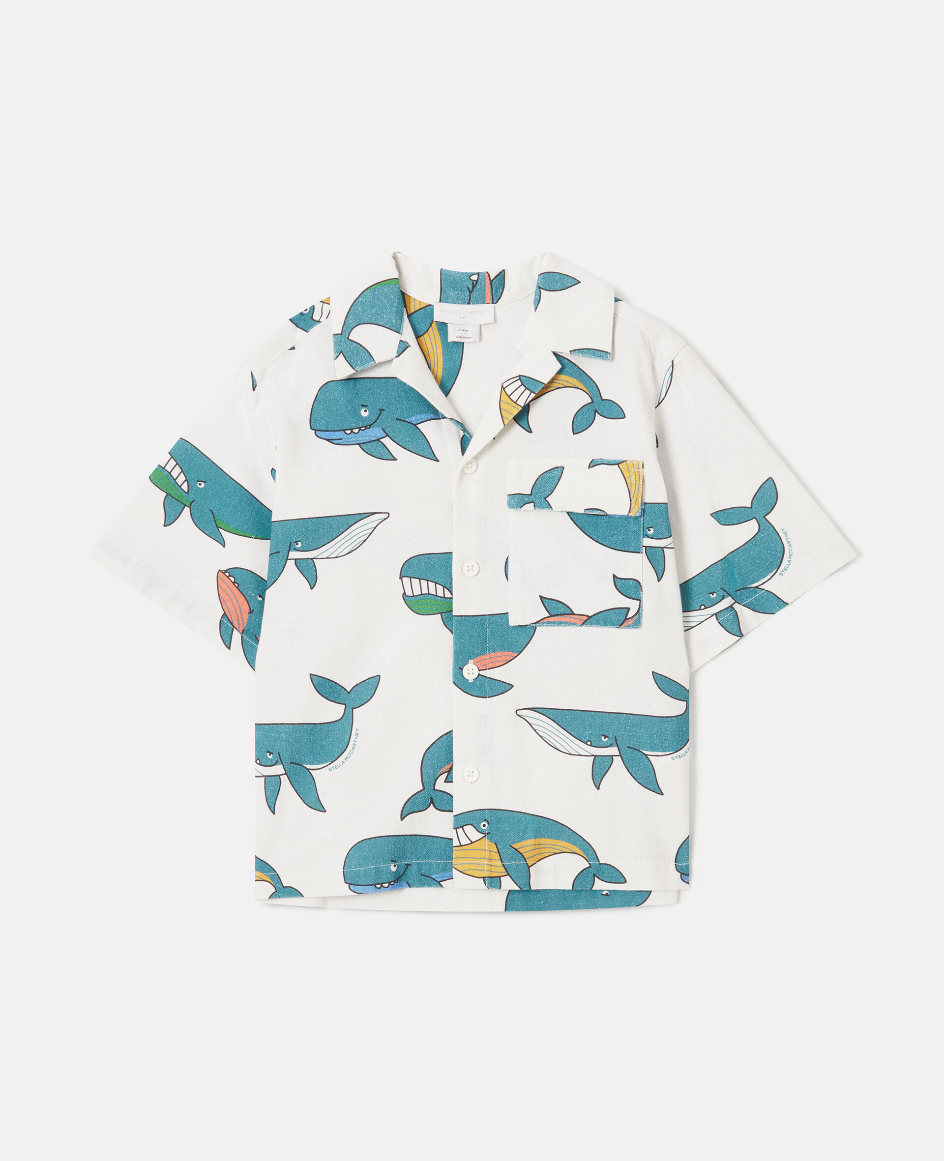 Whale Print Cotton Shirt-White-medium