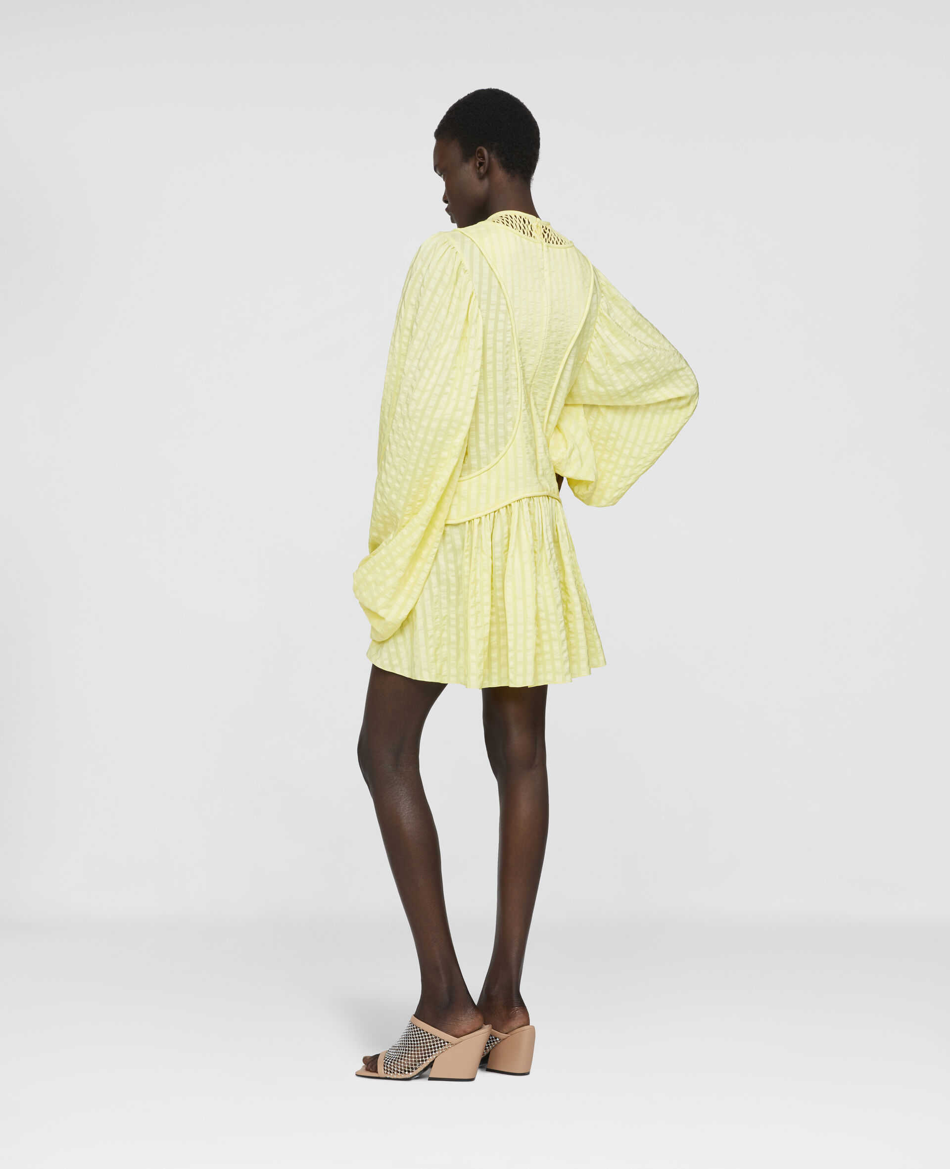 Seersucker Silk Mini Dress-Yellow-large image number 2