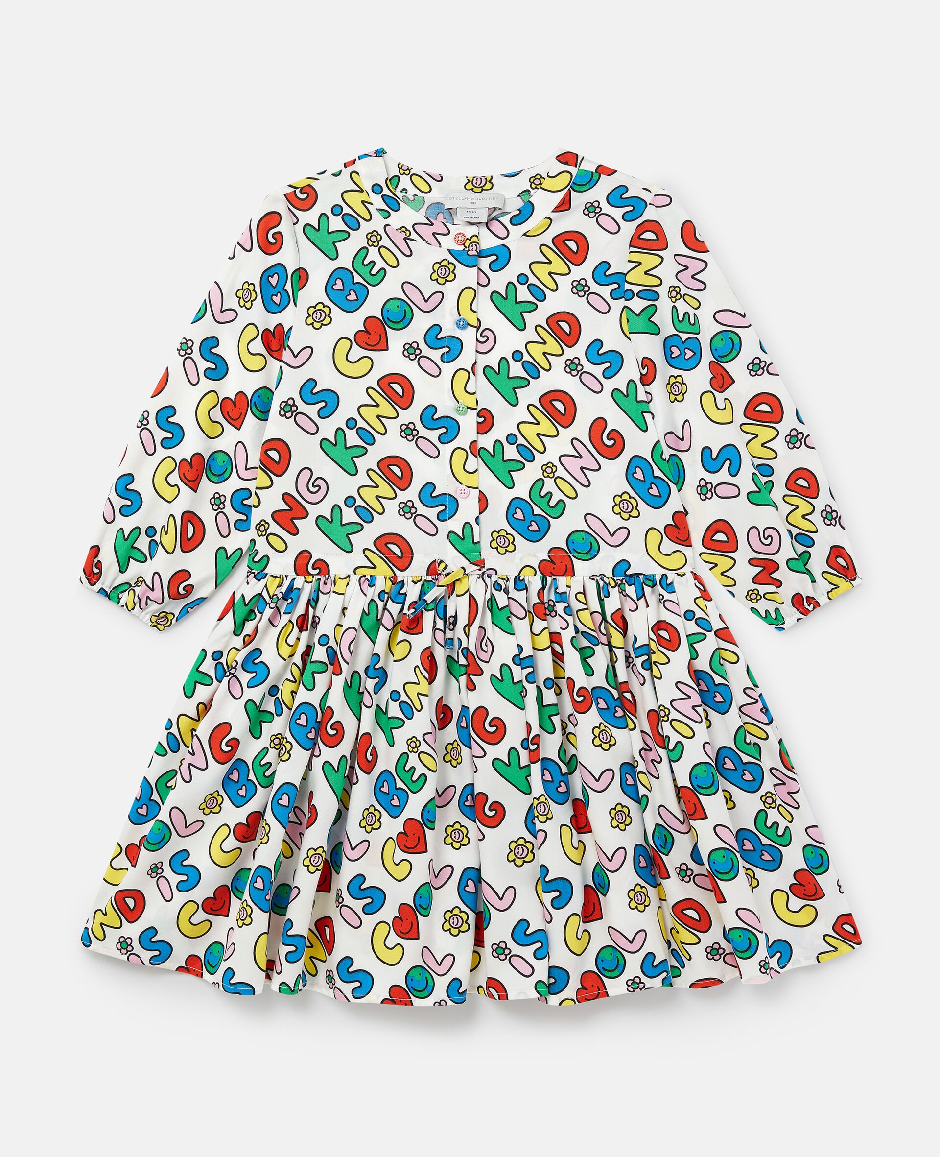 Langärmeliges Kleid mit Earth Friends Text-Print-Weiß-medium